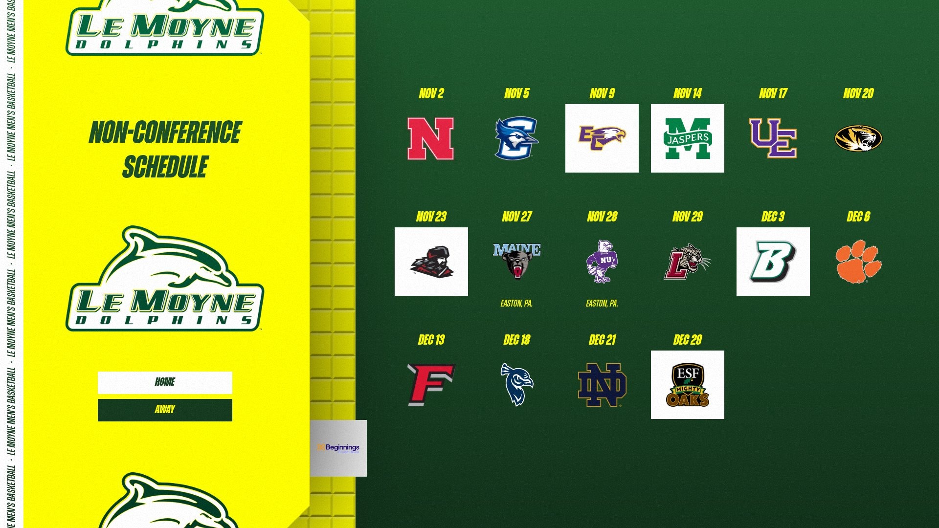 Le Moyne College releases men's basketball 2026-27 non-conference schedule