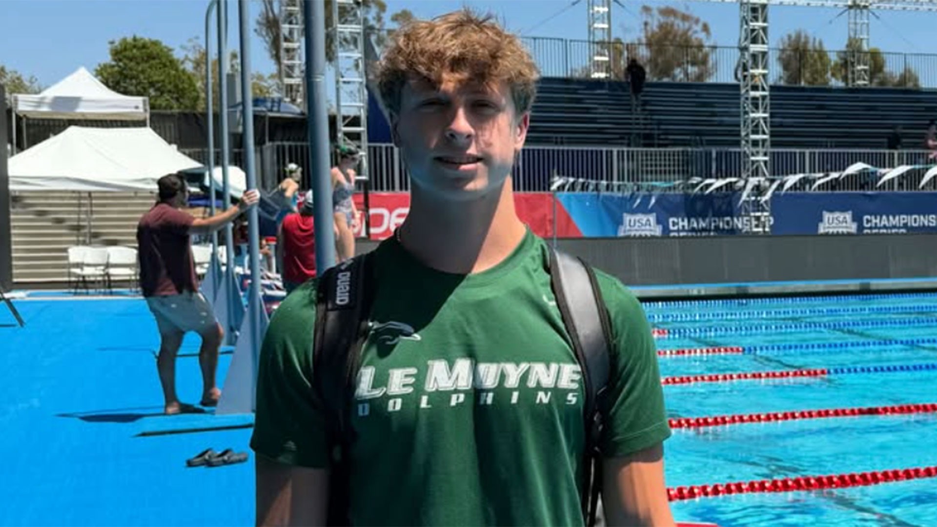 Neil Adamski poses for a photo prior to the USA Swimming Speedo Junior National Championships in Irvine, Calif.