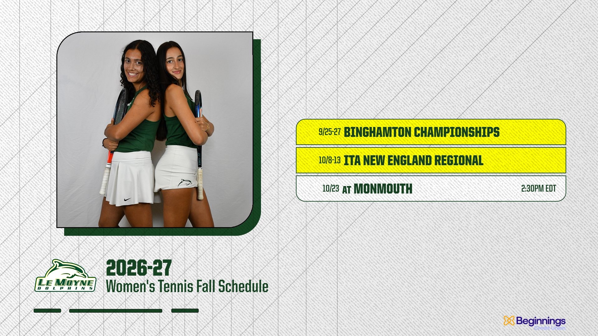 The Fall 2026 Le Moyne College women's tennis schedule has been released