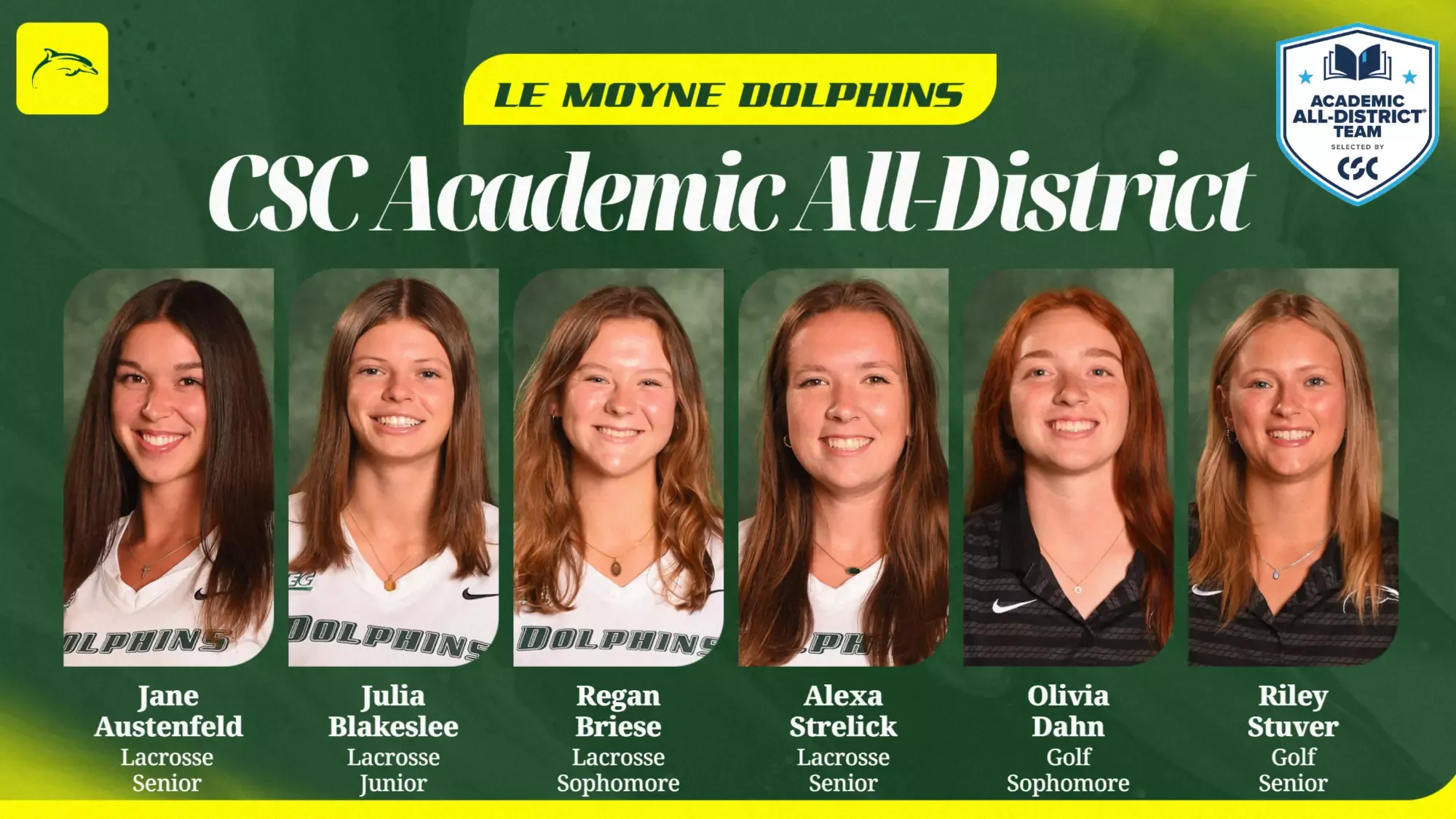 Six student-athletes from women's lacrosse and women's golf earn CSC Academic All-District honors