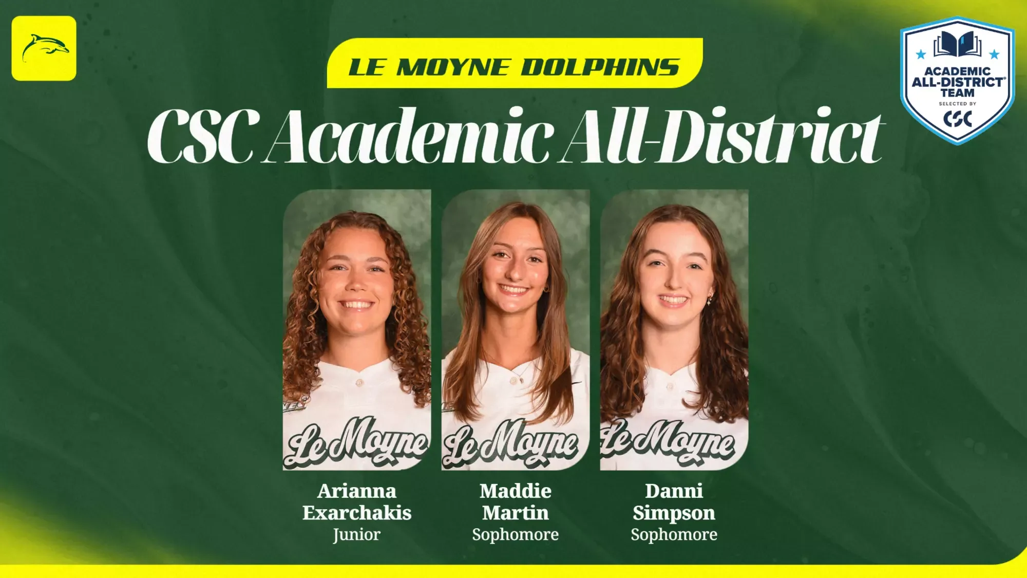 Three softball student-athletes earn CSC Academic All-District honors