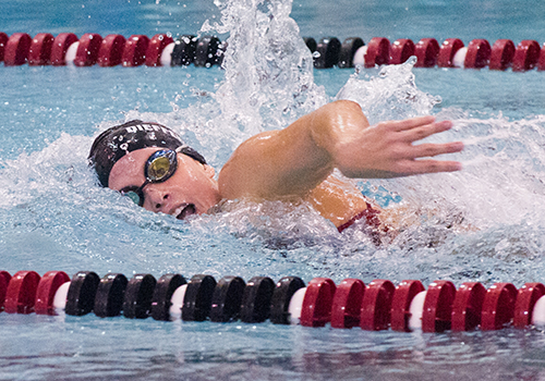 Lenoir-Rhyne's Julia Dieffenwierth was part of the women's record-breaking 400-yard freestyle relay which set a new mark Saturday at the 2016 Bluegrass Mountain Conference Championships.