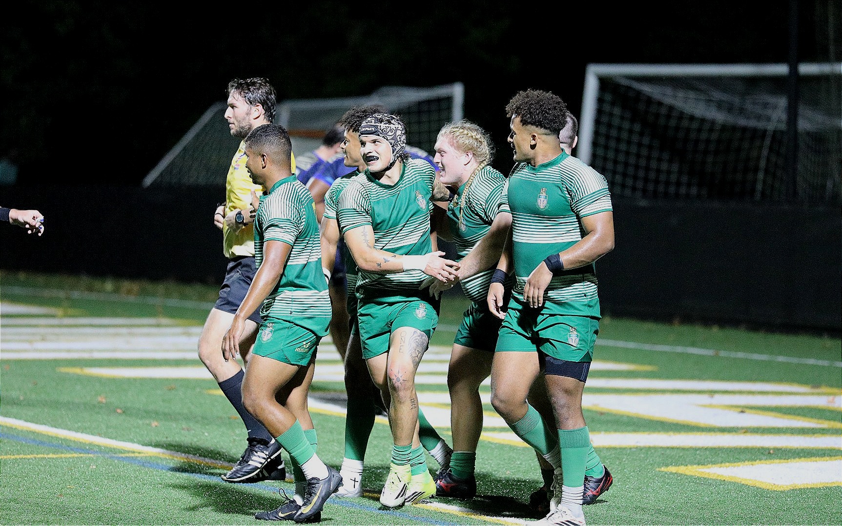 Seth Smith Celebrates with Teammates after Try against White Plains