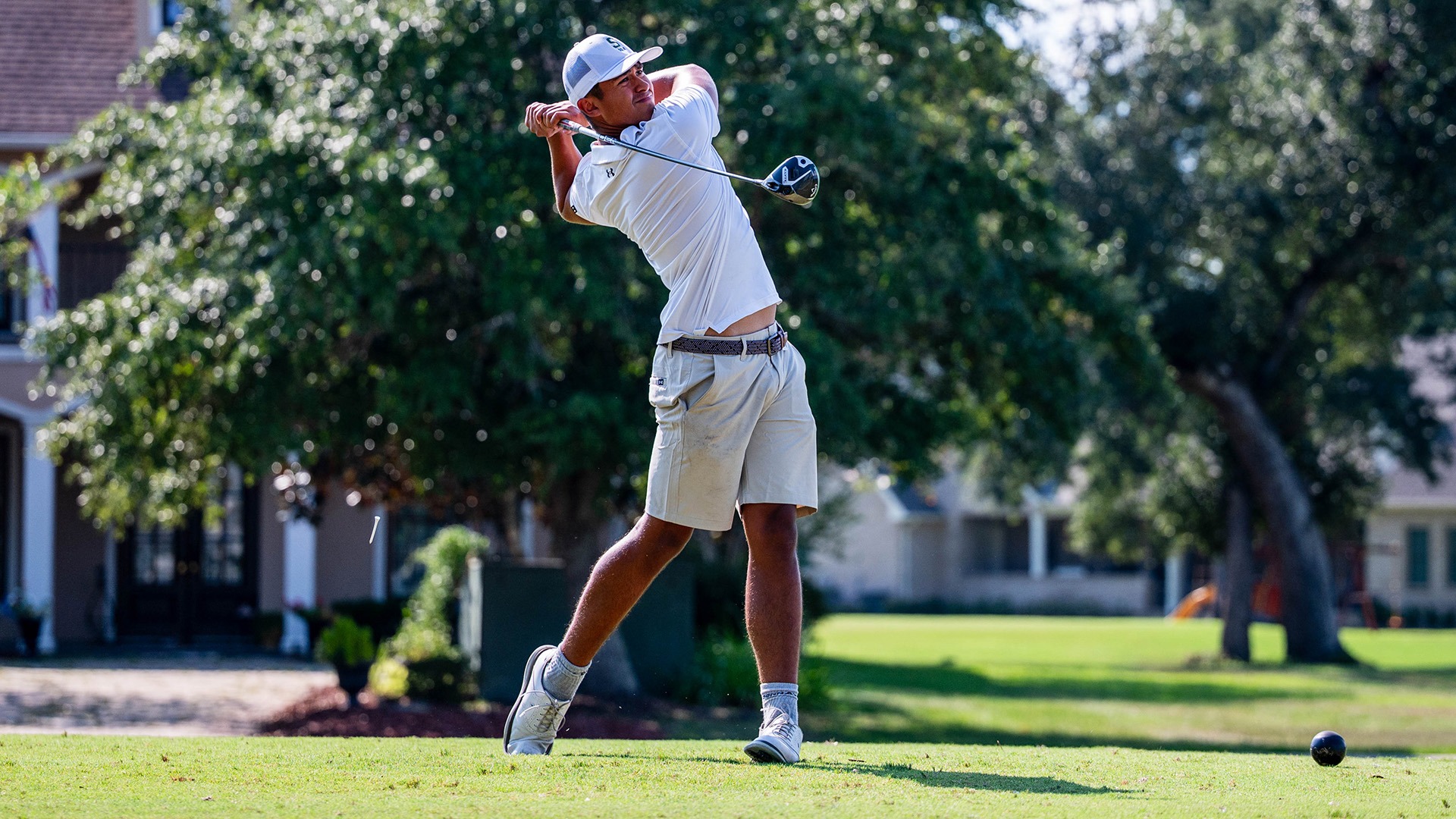 Gavin Ingram holds his follow through after a big drive