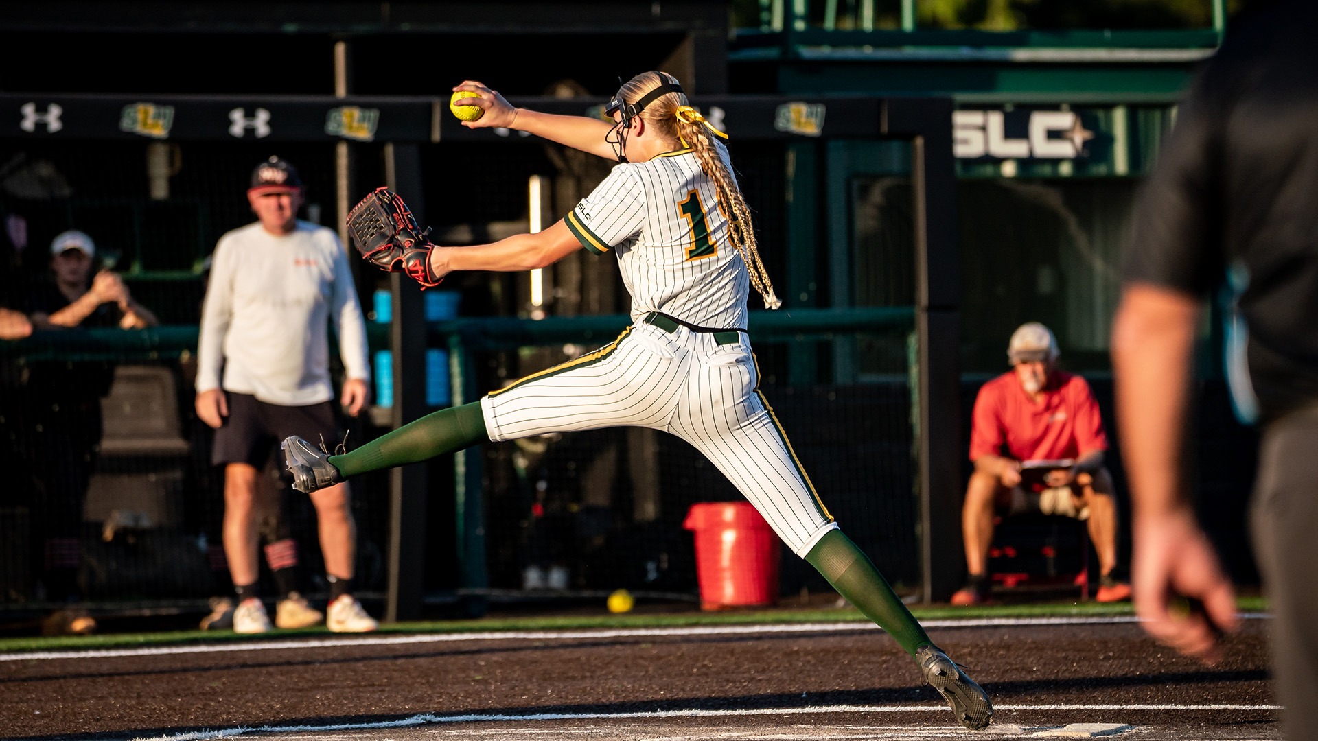 Katherine Thiessen fires a pitch versus Northwest Florida State on Oct. 15, 2025