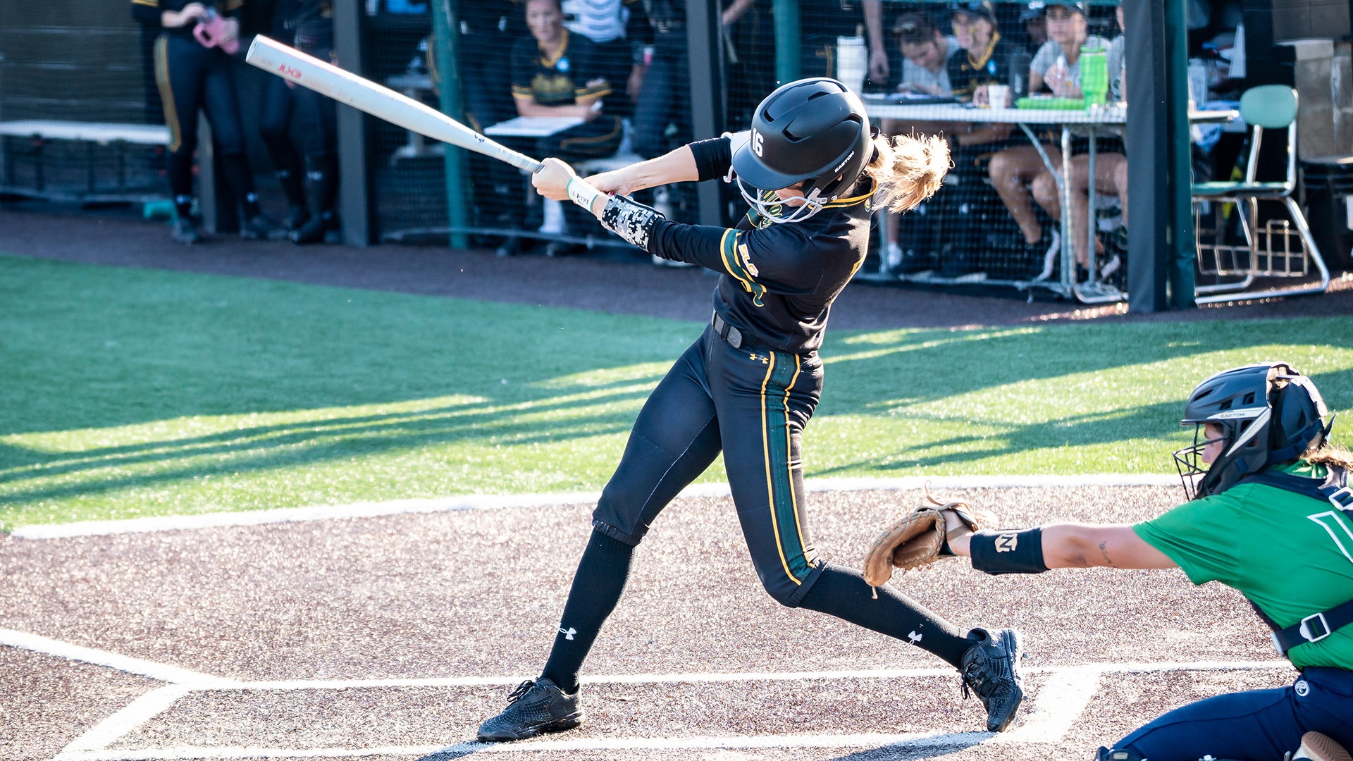 Chloe Magee swings versus Northwest Mississippi Community College on Oct. 2, 2025