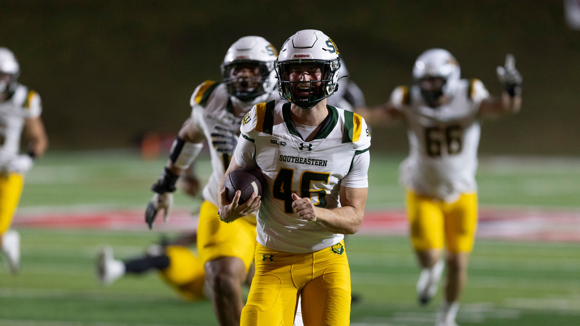 Jack Hunter runs for a touchdown on a fake field goal at Lamar Nov. 8, 2025