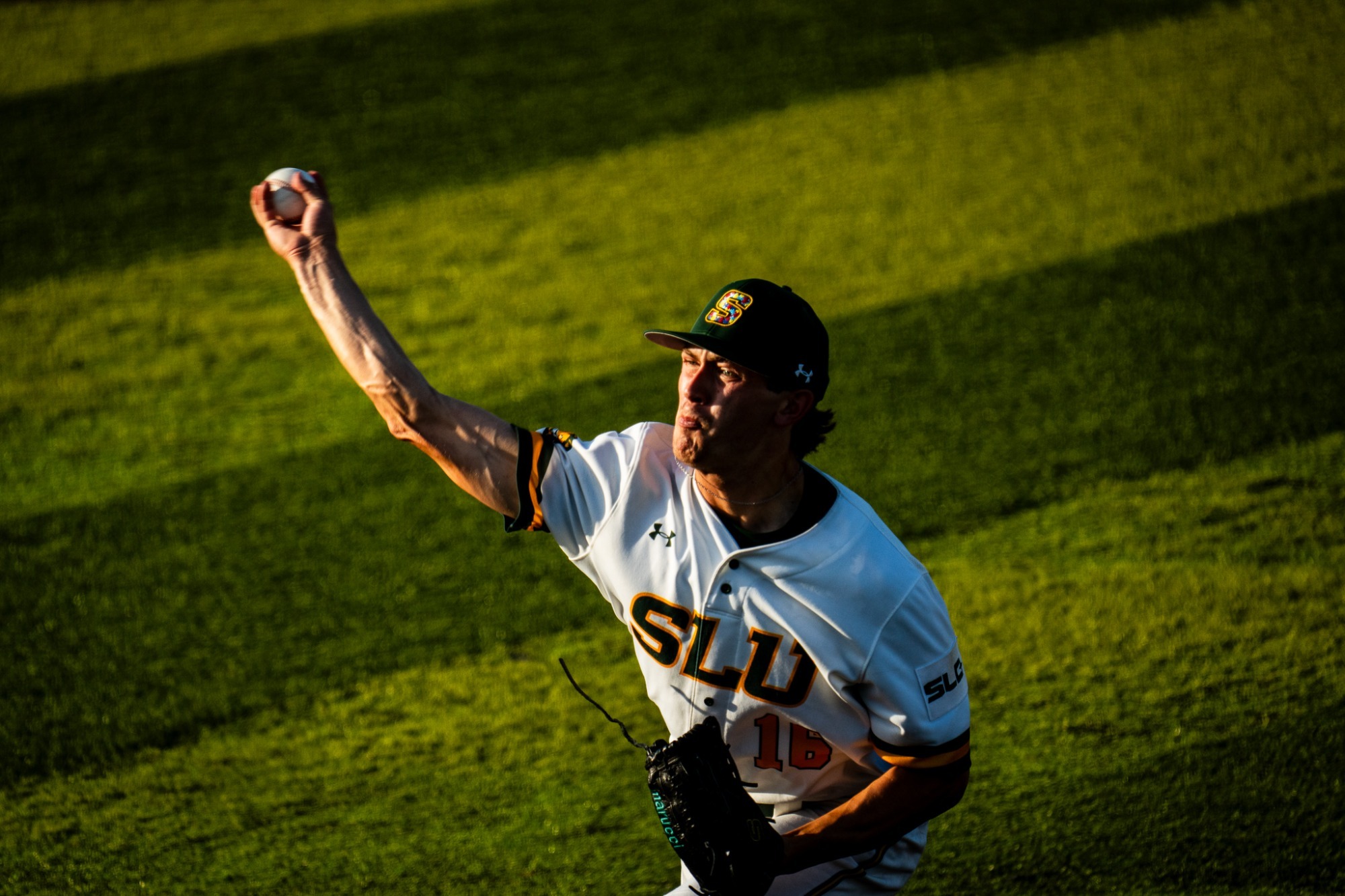 Luke Lirette fires a pitch against UTRGV.
