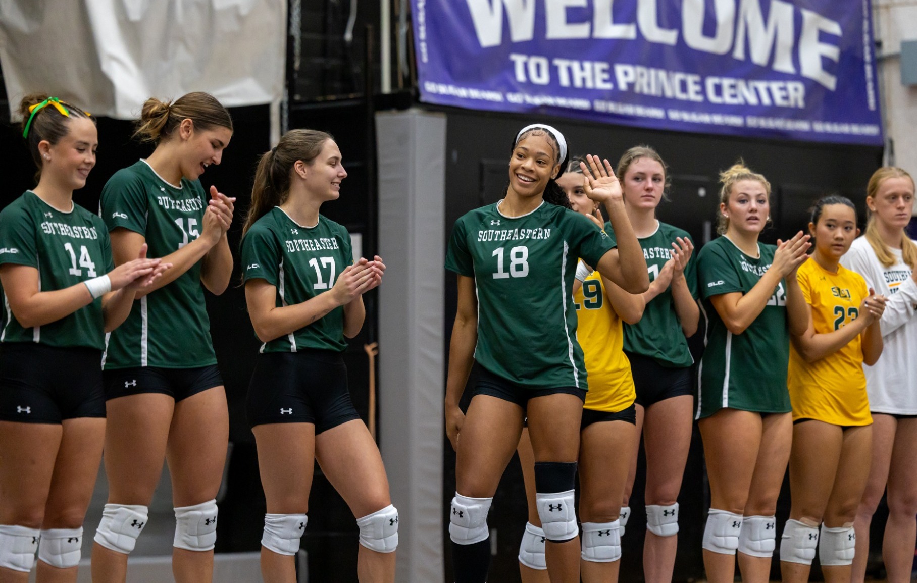SLU lines up before playing in the Prince Center