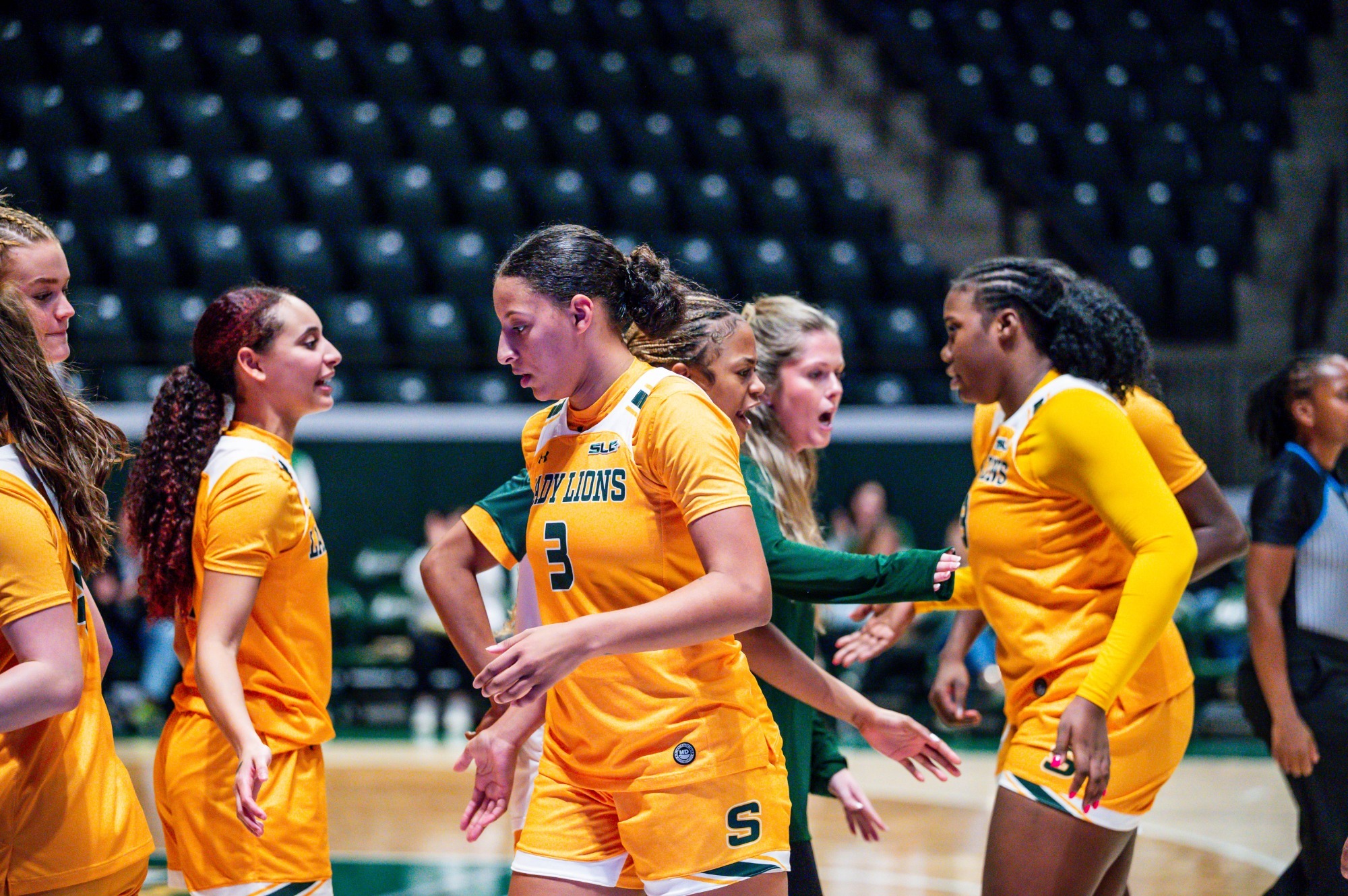 Eryn McKinzie heads to the bench in the University Center