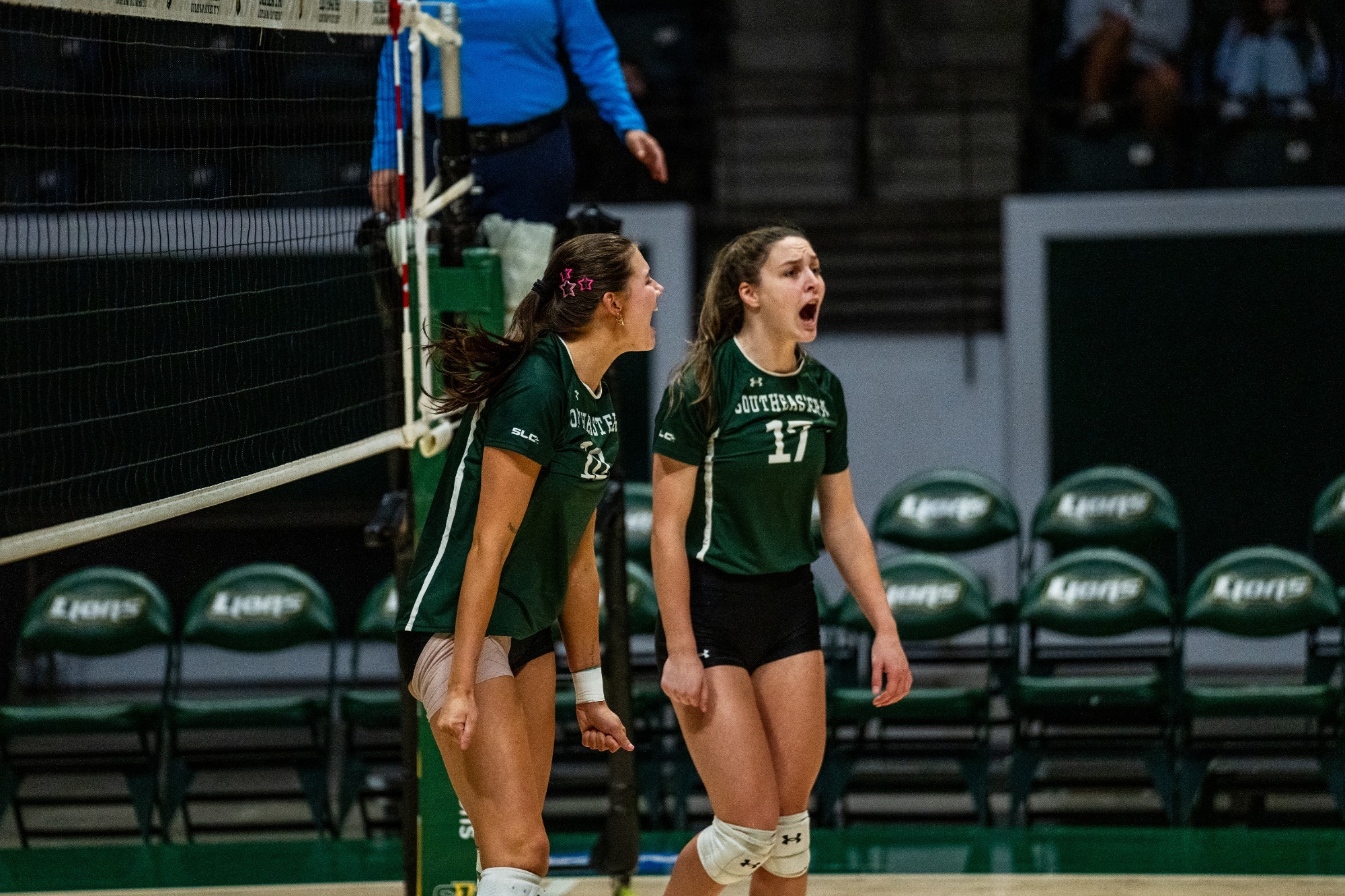 Kyra McKelvey and Gracie Brown get hyped up in the University Center