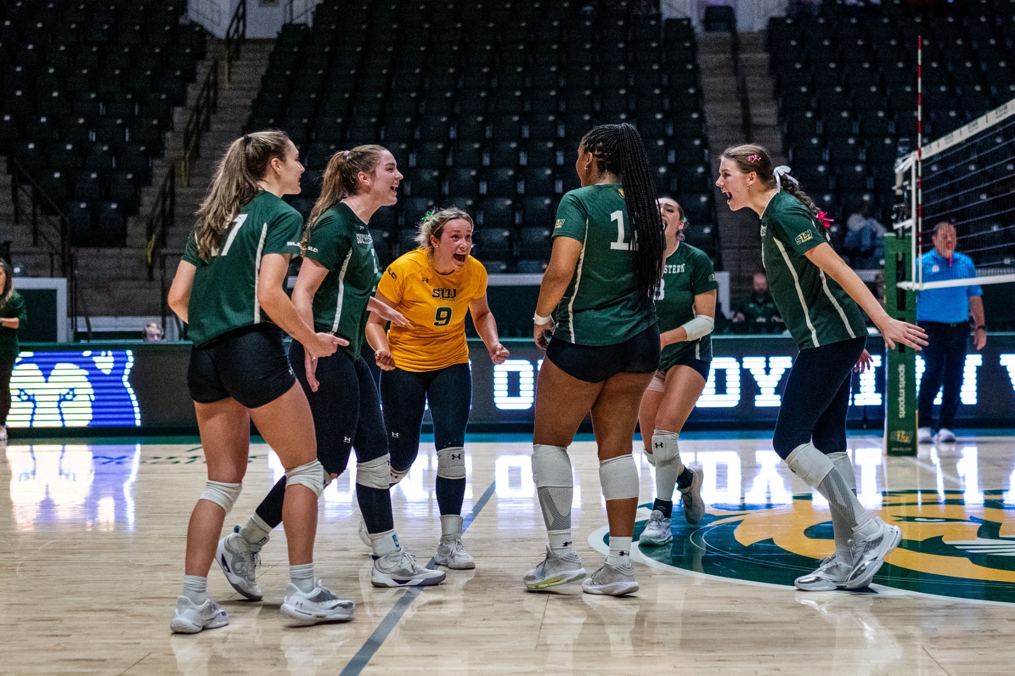 Southeastern celebrates after winning a point in the University Center