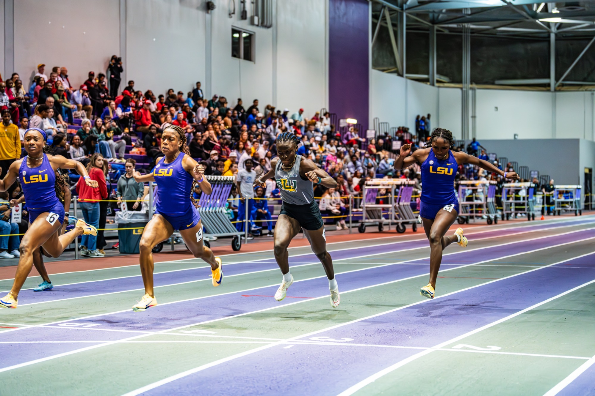 Onyah Favour ends the race at the Carl Maddox Field House