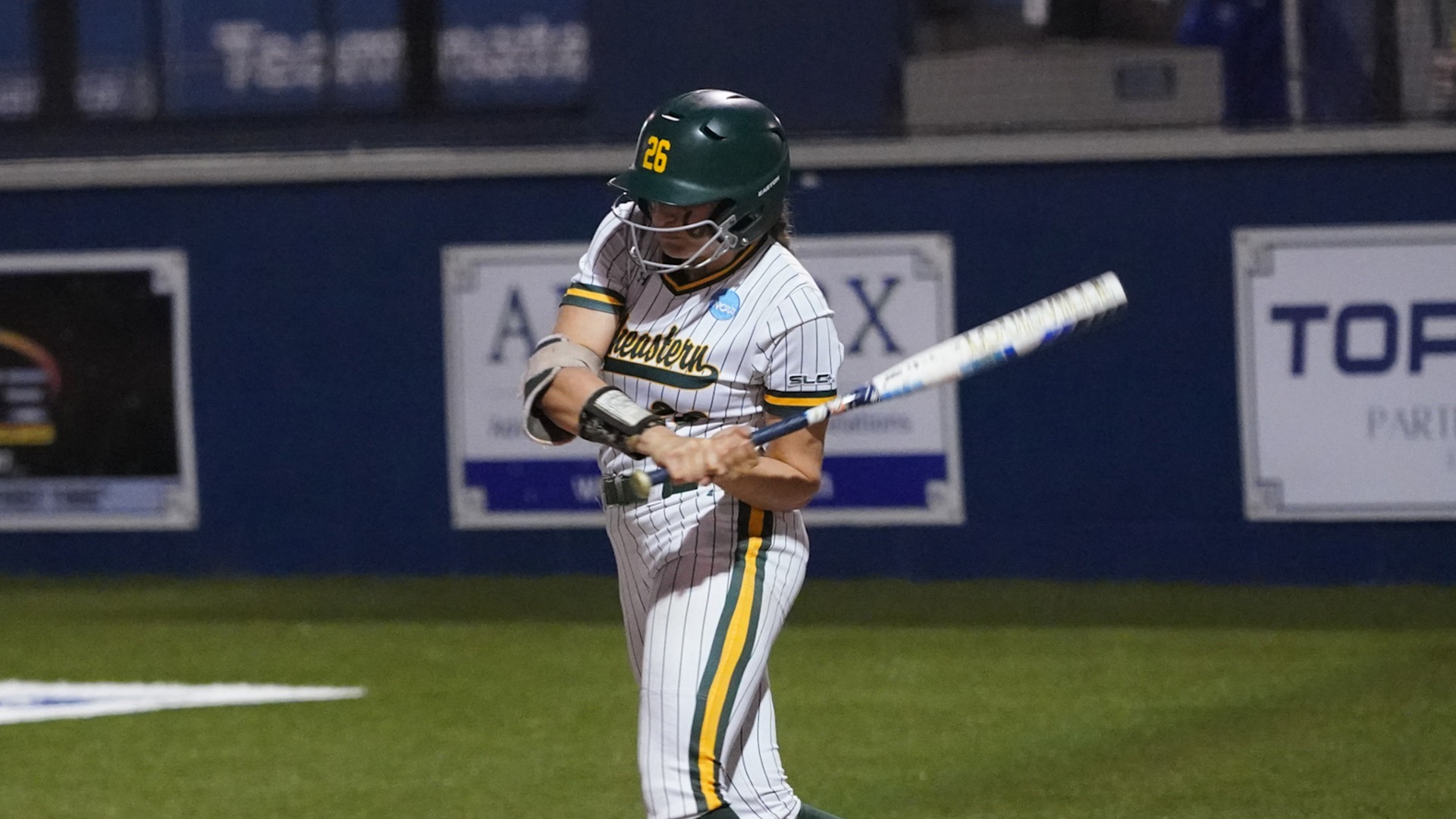 Colleen Kulivan swings versus Eastern Illinois Feb. 12, 2026