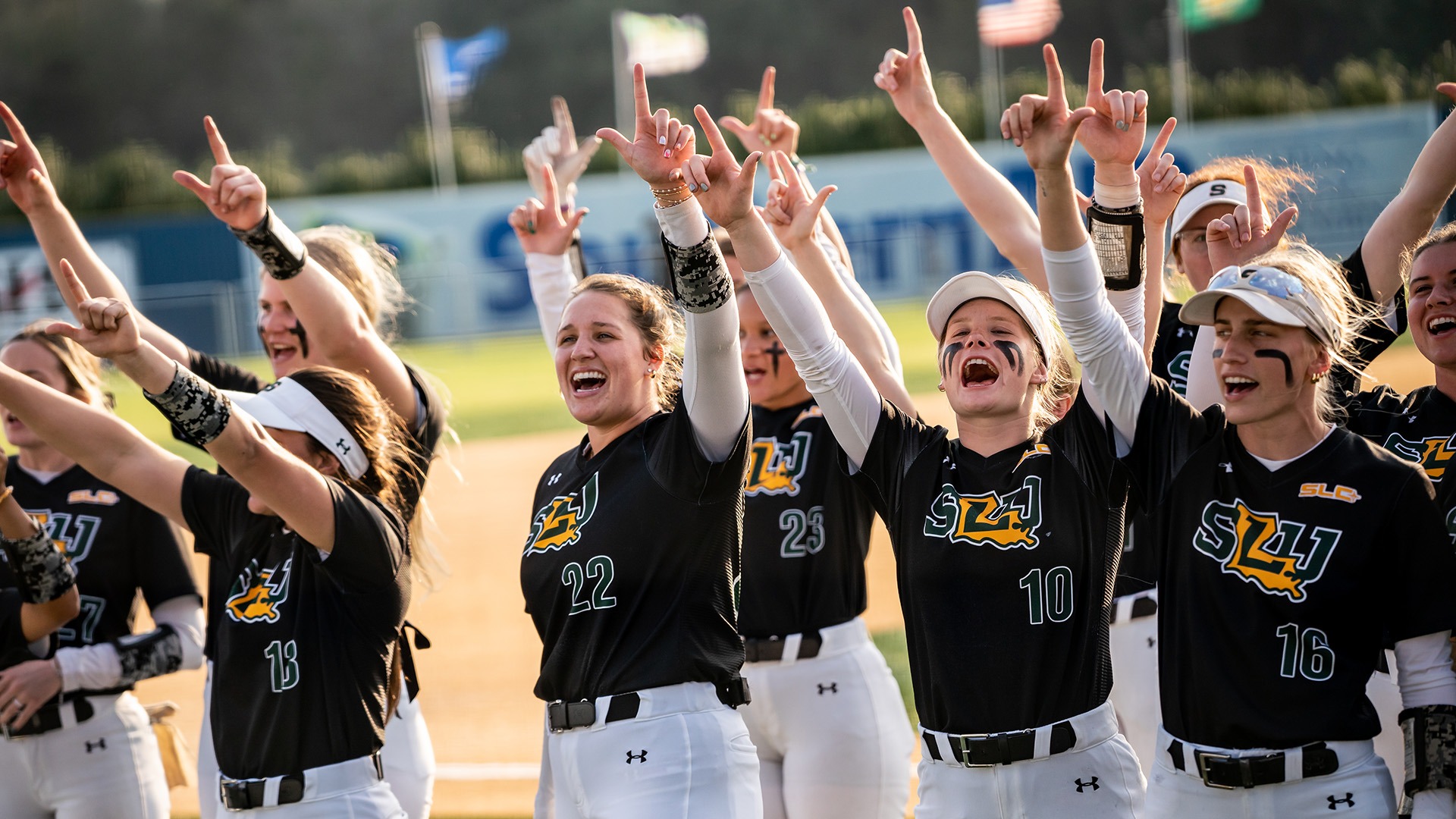 SLU Softball Team Celebrates after an 8-0 win over SIUE Feb. 14, 2026