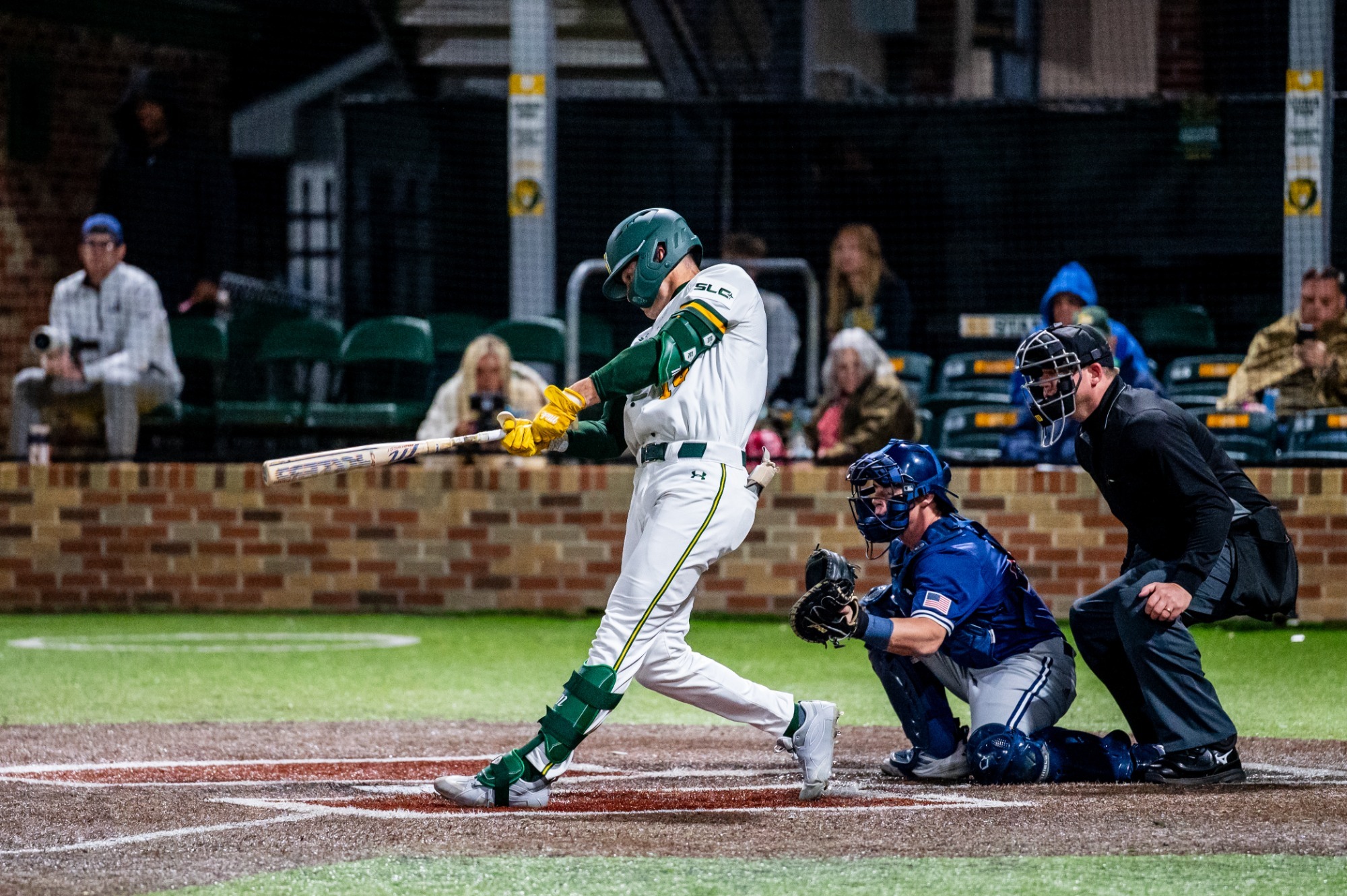 Justin Williams drives the ball to left field for one of his two hits against South Alabama.