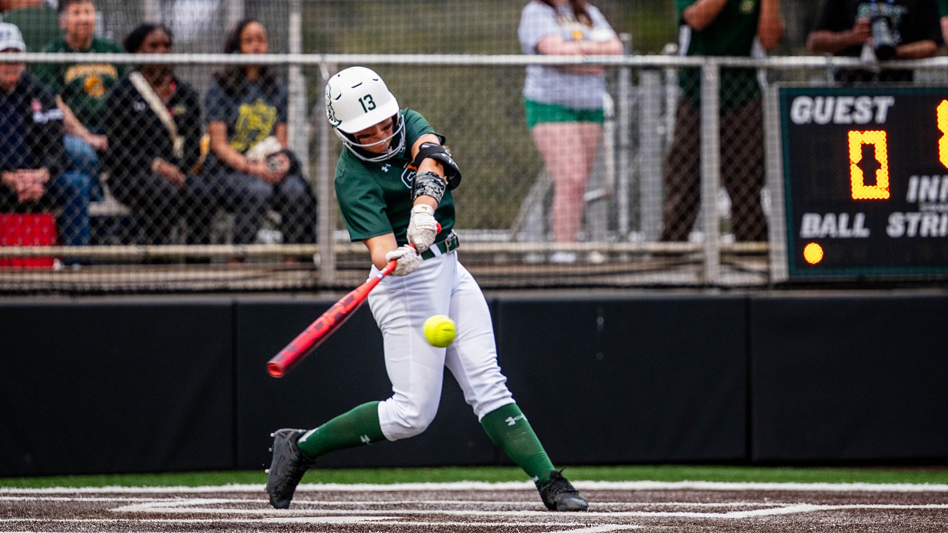 Maria Detillier takes a swing versus Louisiana Tech Feb. 11, 2026