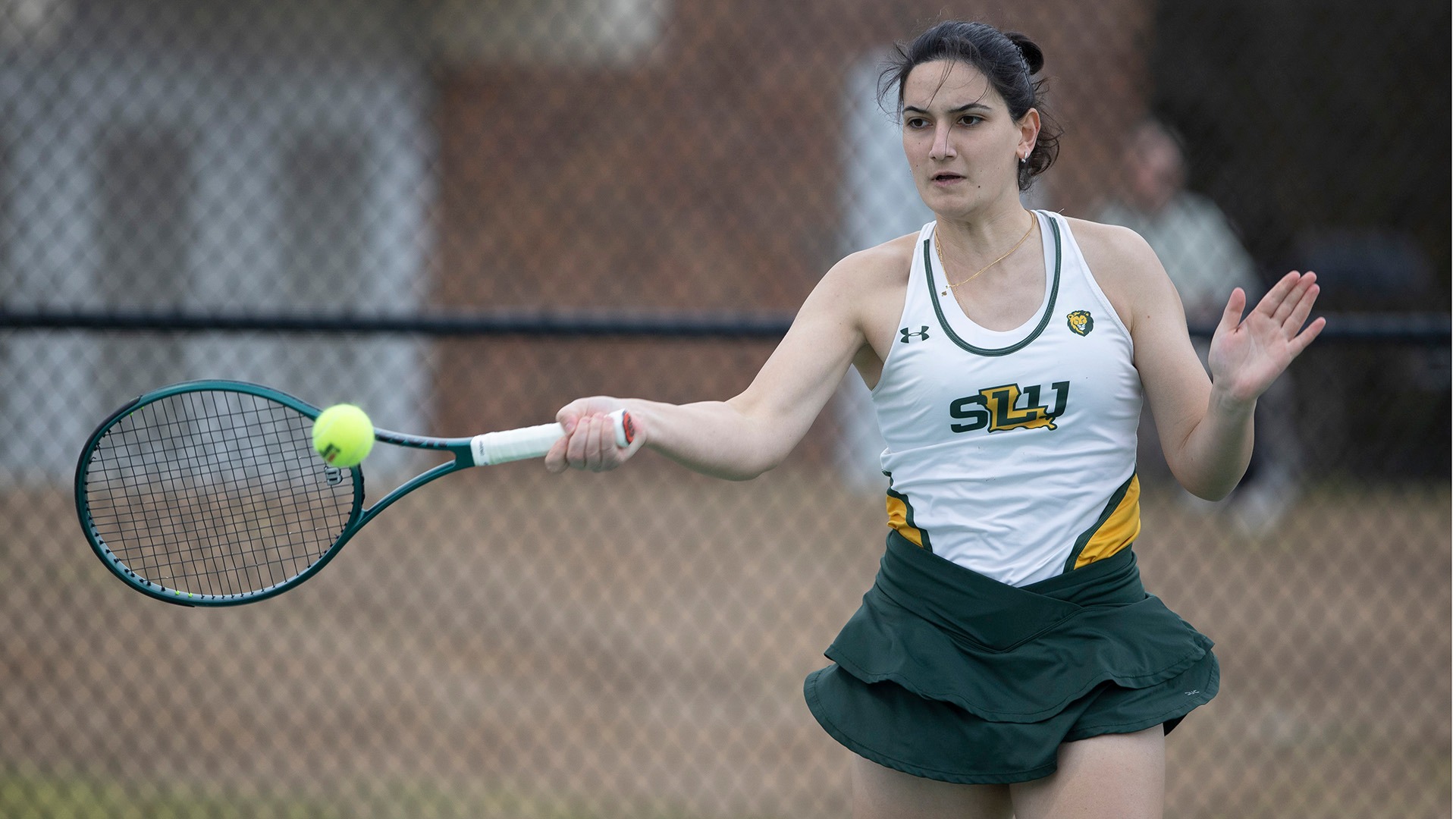 Mariam Tetradze lines up a shot versus LSU Alexandria Feb. 3, 2026