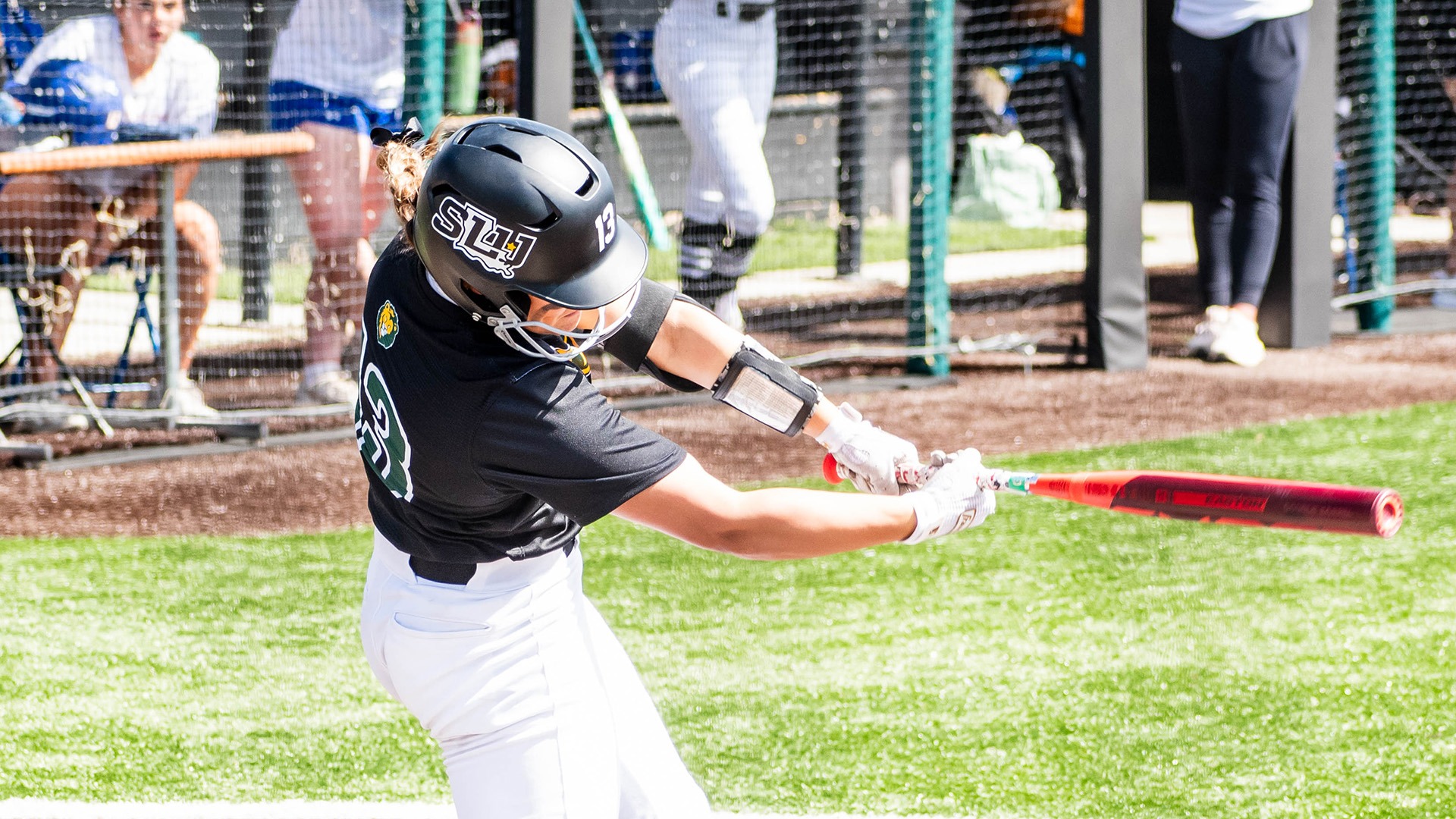 Maria Detillier swings at a pitch versus HCU March 14, 2026