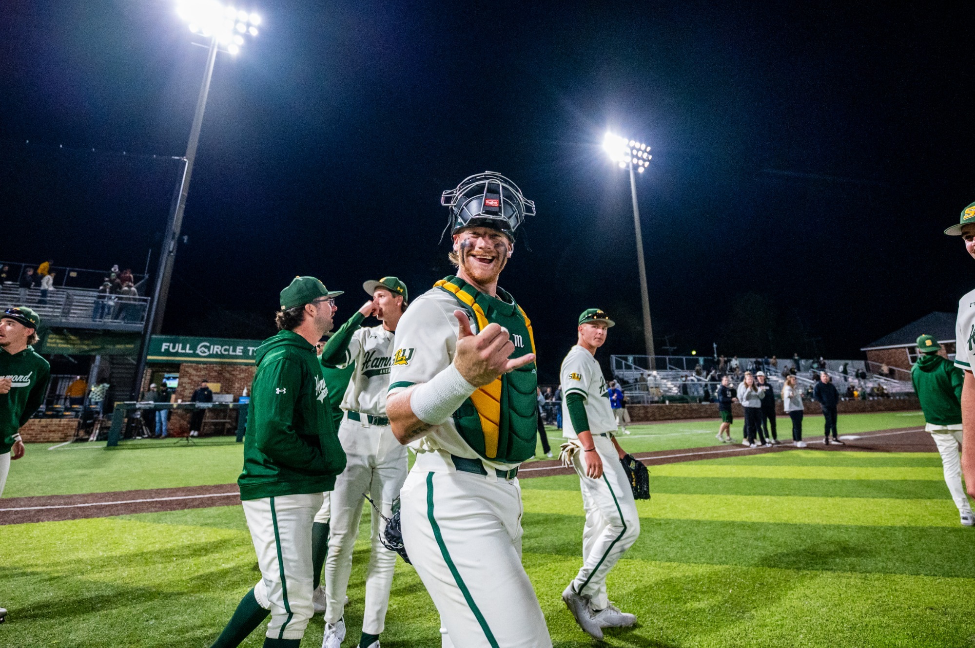 Blaise Priester celebrates the Lions' win over No. 8-ranked Oklahoma.