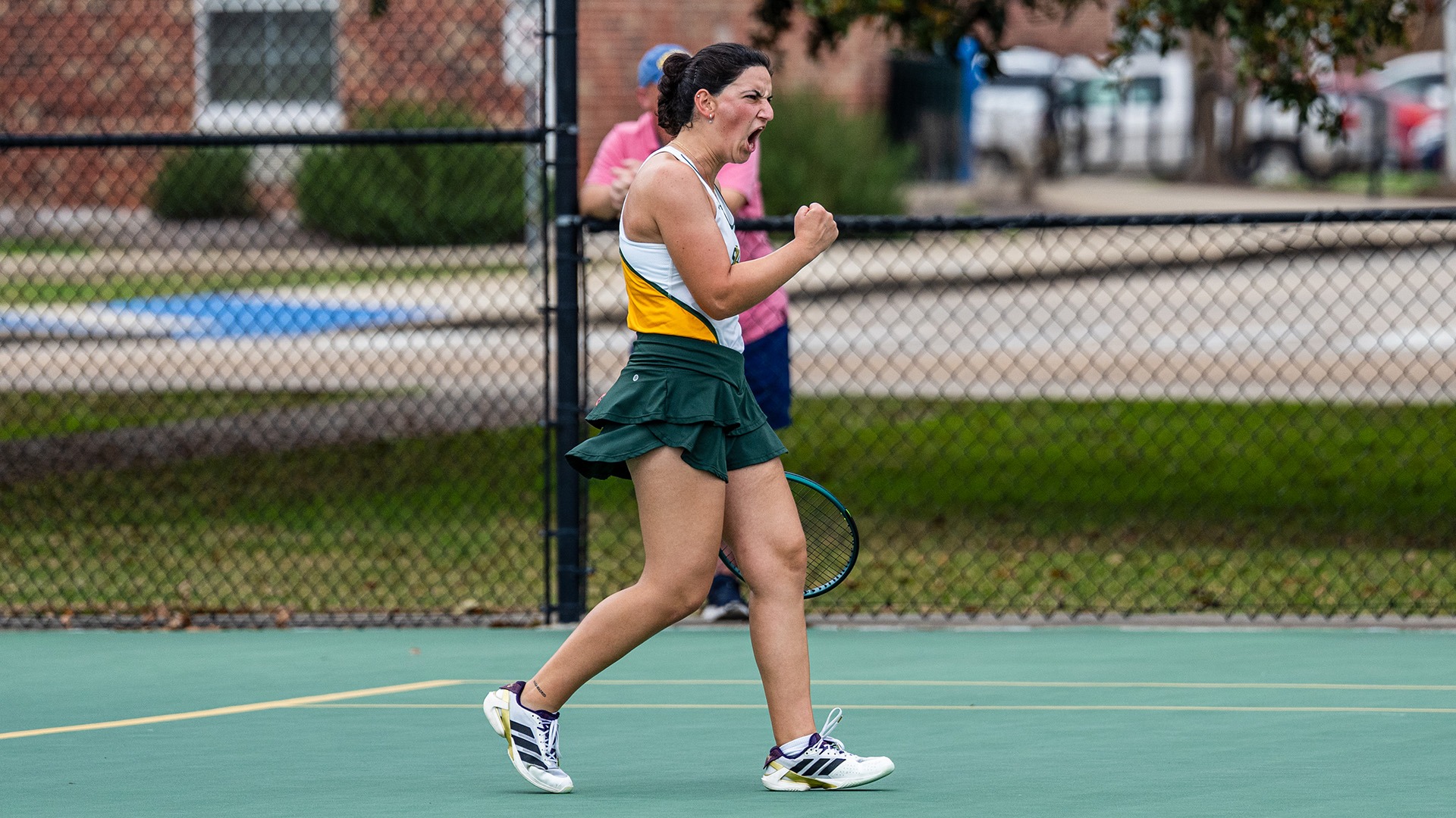 Mariam Tetradze celebrates a point with a fist pump versus Chattanooga Feb. 21, 2026