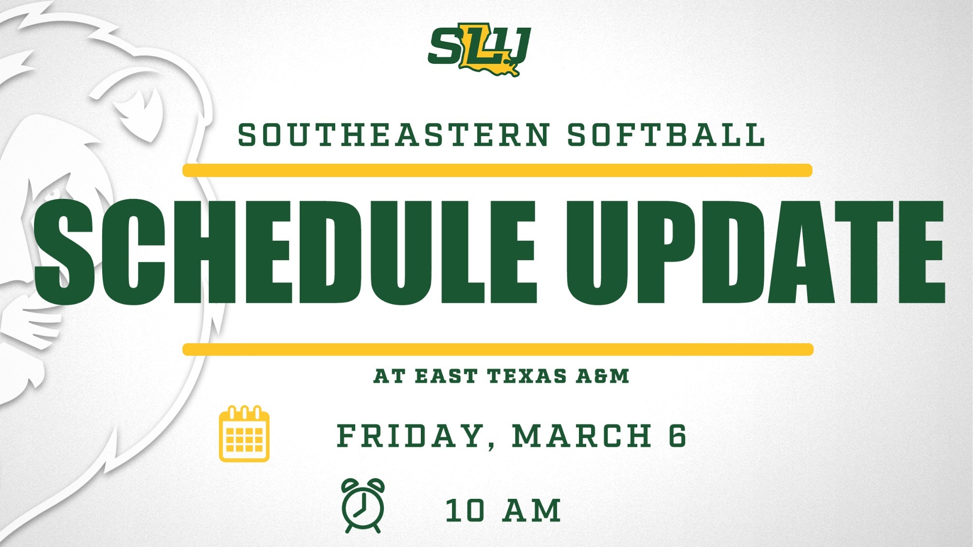 Softball Schedule Update at East Texas A&M (March 6, 2026)