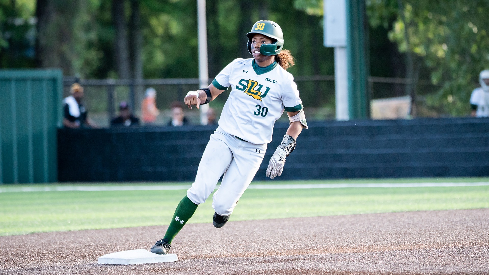 Ka'Lyn Watson rounds second versus Lamar April 10, 2026