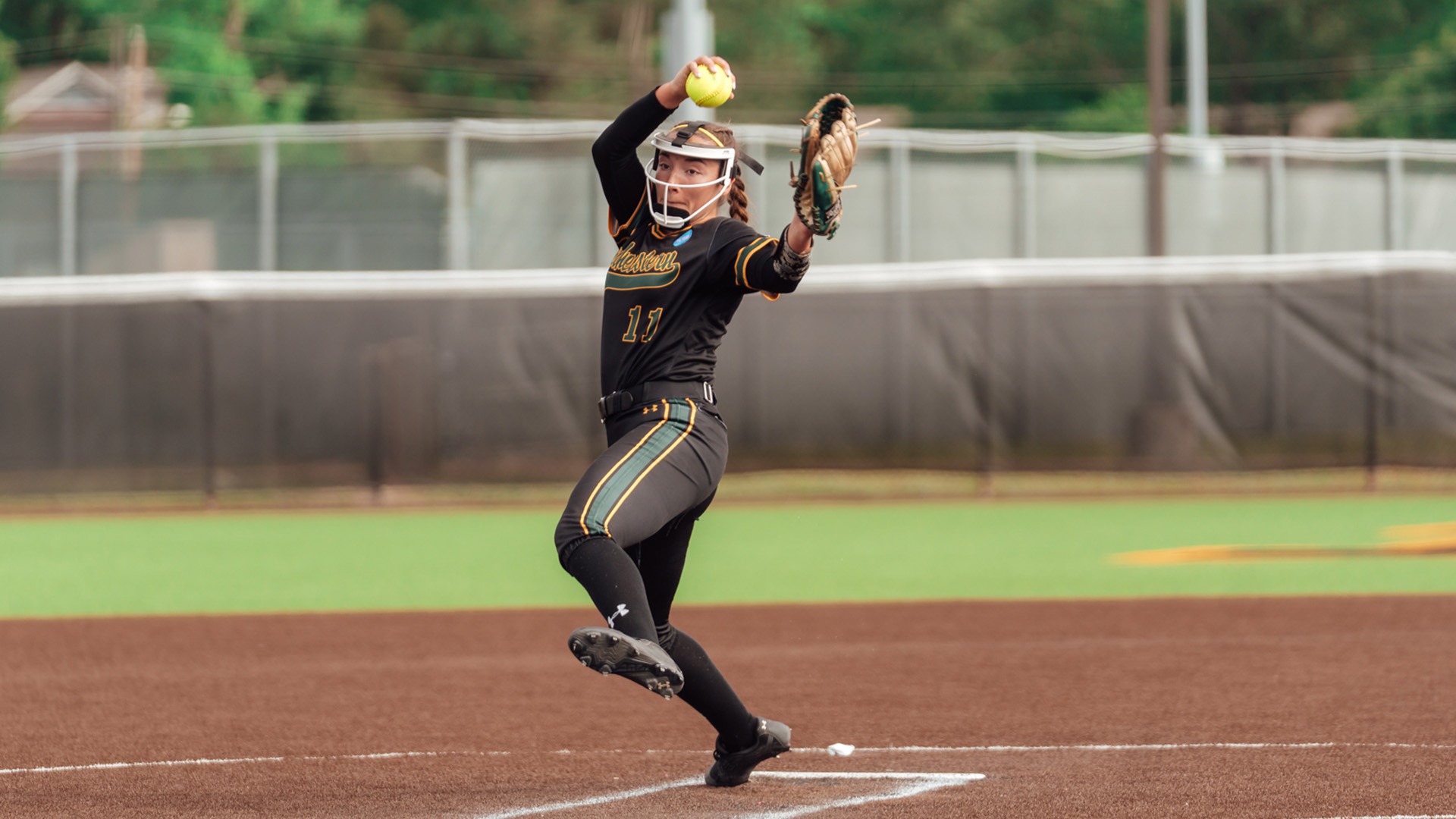 Hallie Burns hurls a pitch at SFA April 14, 2026