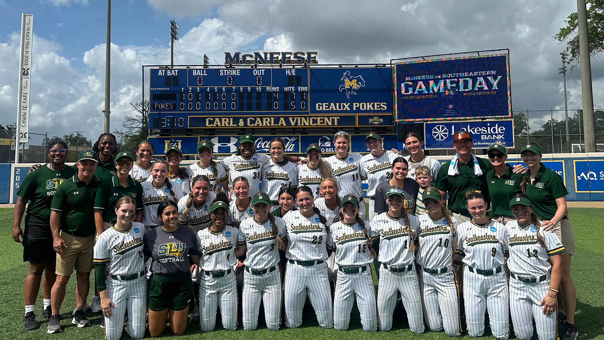 2026 SLU Softball Team celebrates series sweep at McNeese April 3, 2026