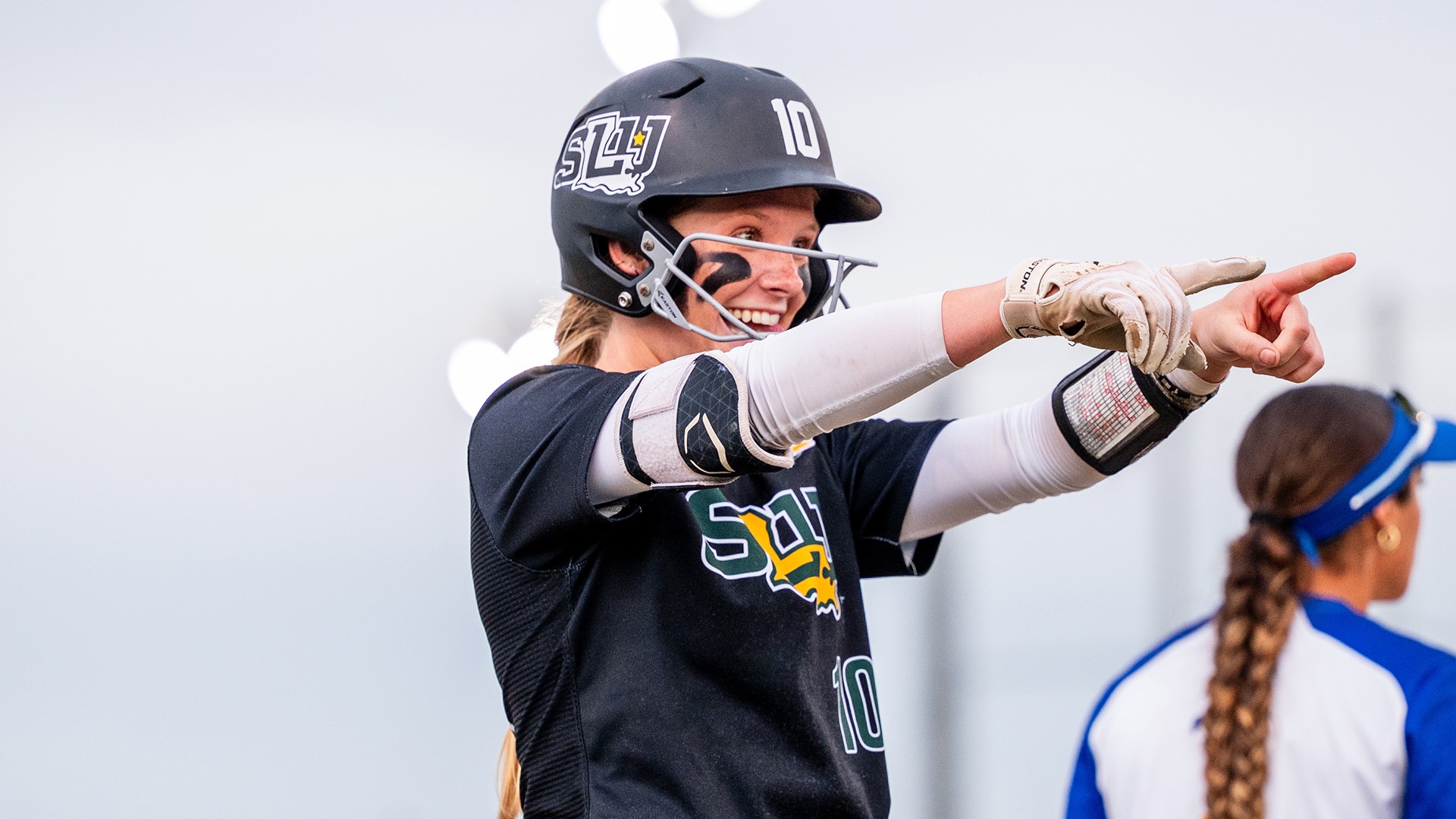 Shelby Morris celebrates a triple versus McNeese April 2, 2026