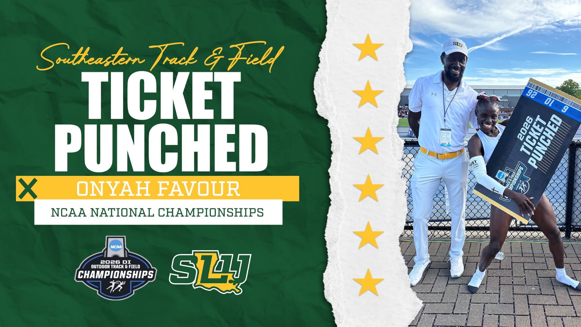 Onyah Favour qualifies for the NCAA National Championships, standing with Assistant Coach Damion Jeanpiere