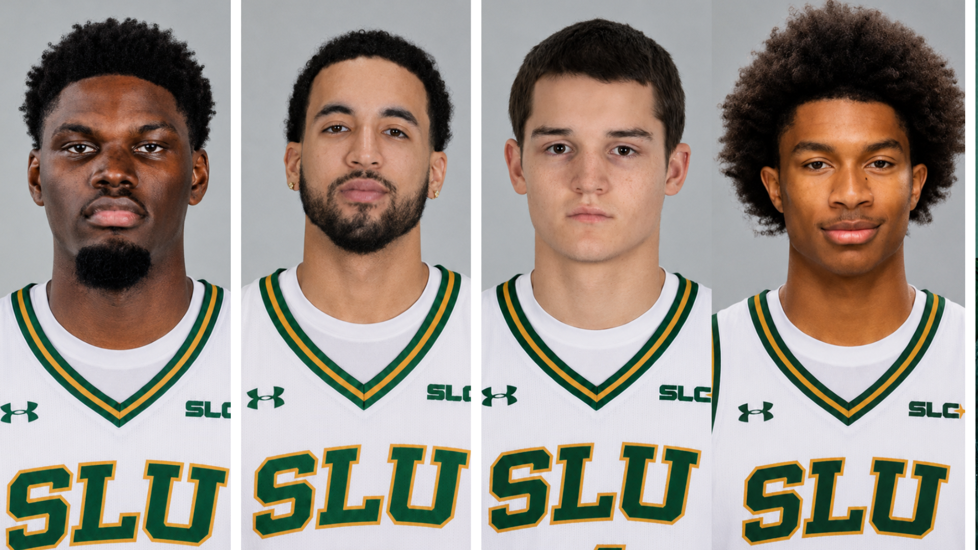 Men's basketball signees for their 2026-27 signing class all grouped in a four picture collage with headshots of Yanis Ndjonga, Logan Suber, Jackson Furman and Jaheim Nyam