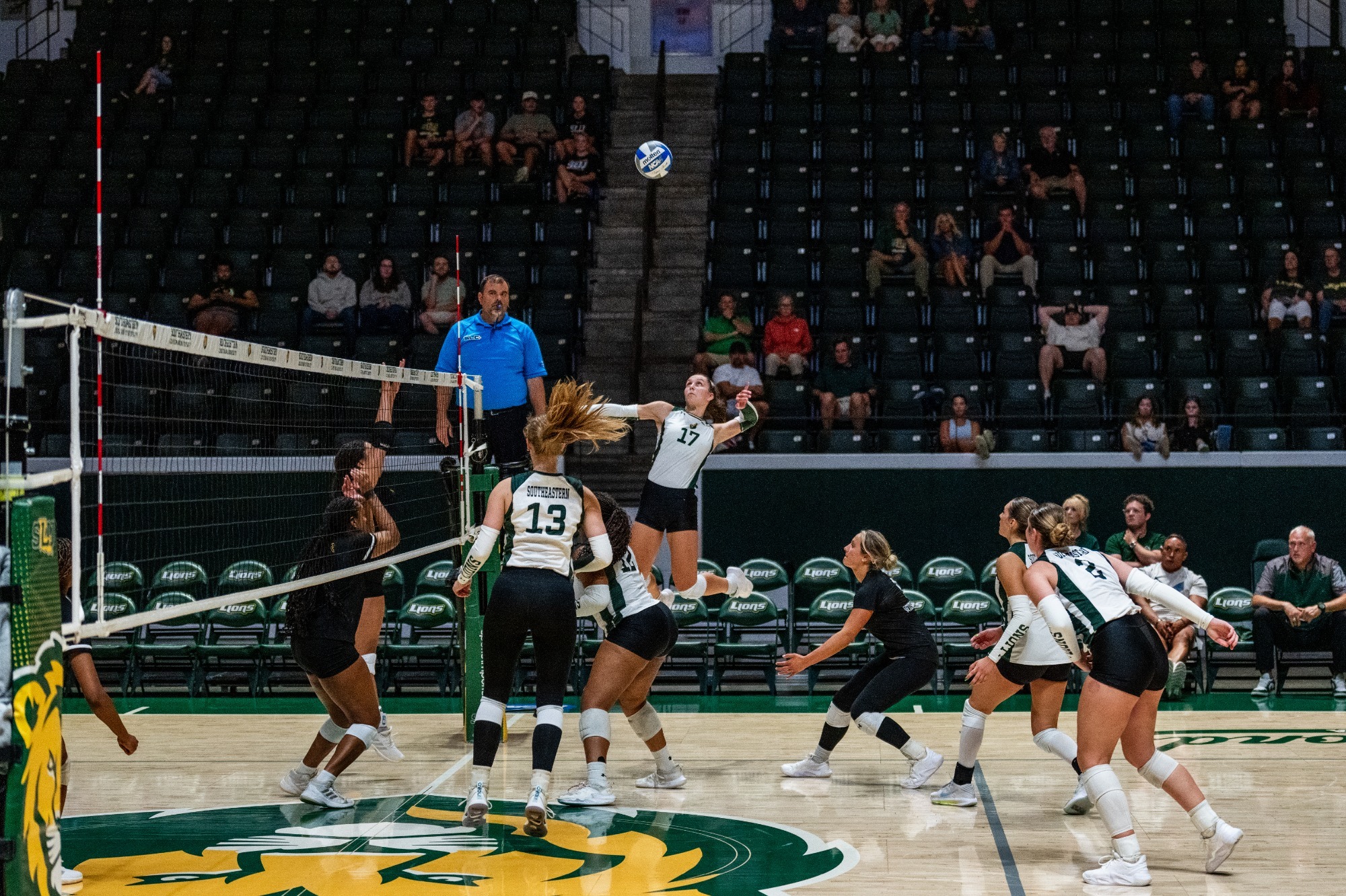 Kyra McKelvey sets up for a kill in the University Center