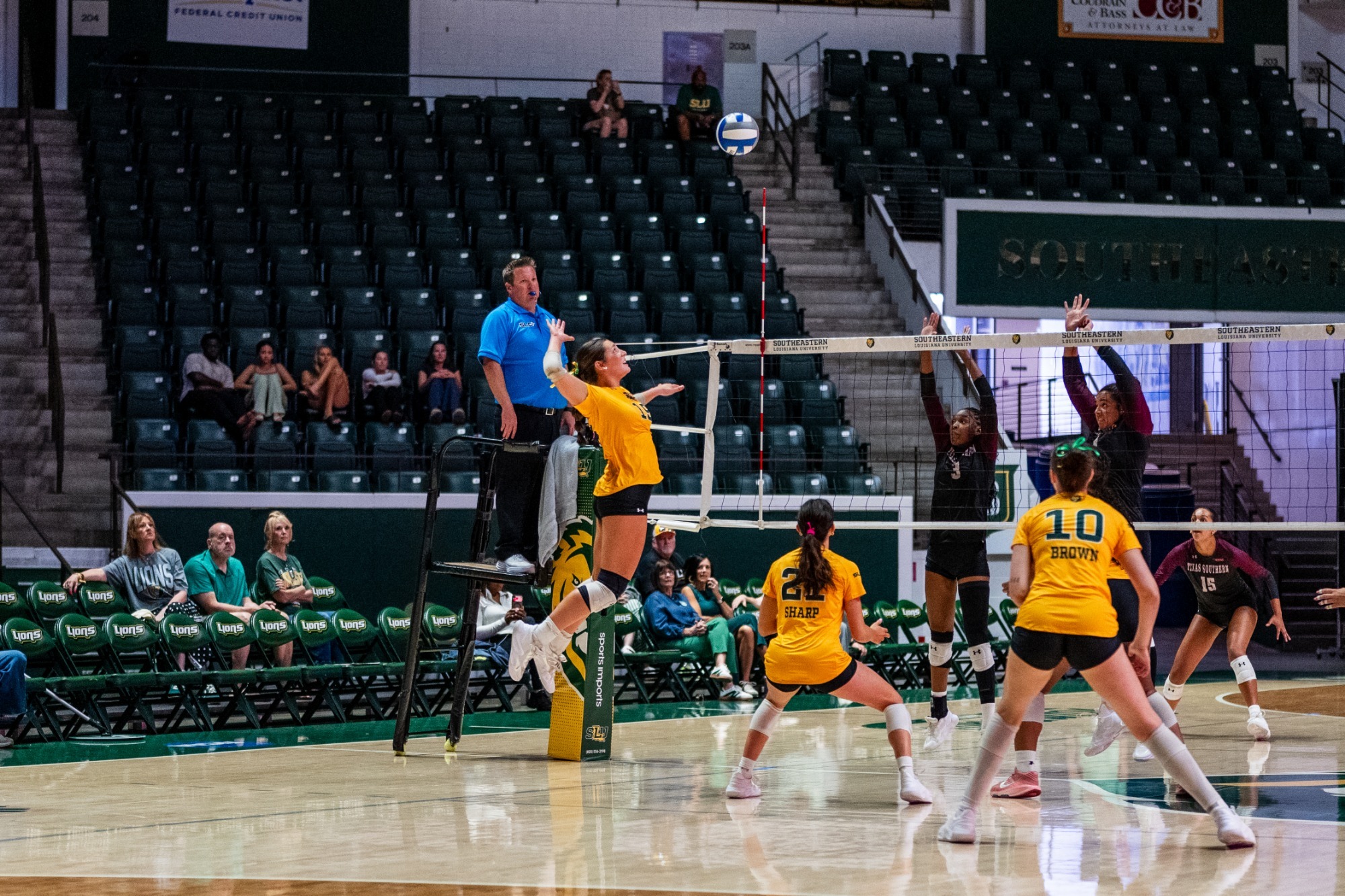 Gracie Mann jumps for a kill in the University Center
