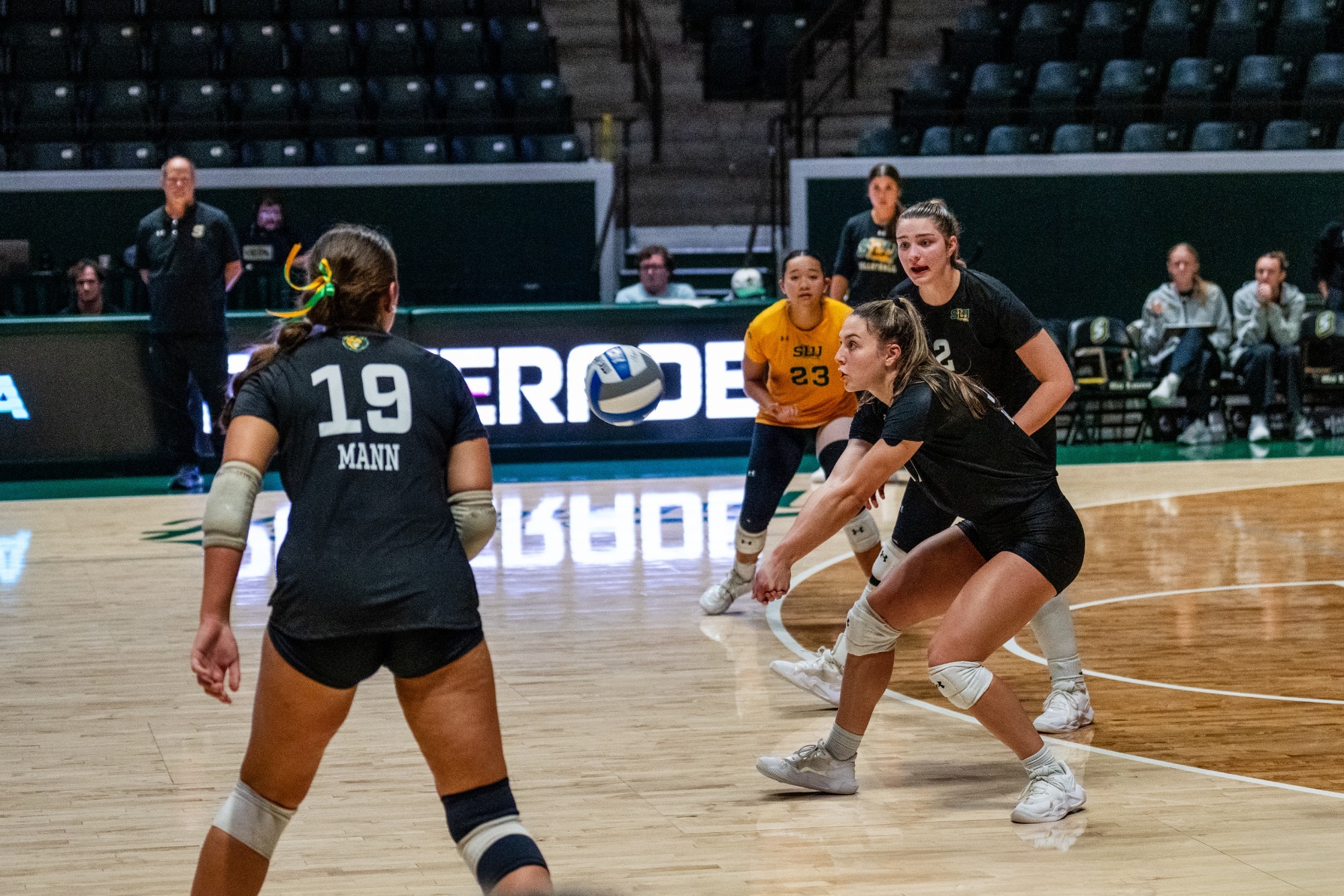 Kyra McKelvey goes for a dig in the University Center