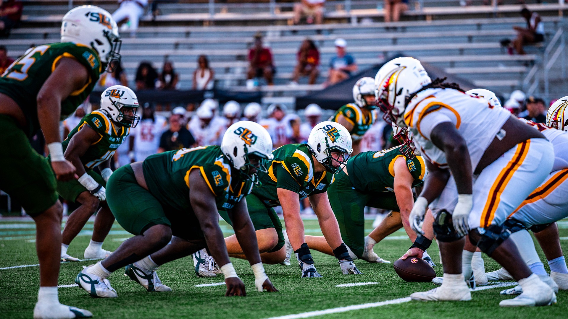 The Southeastern defense lines up at ULM Sept. 19, 2026