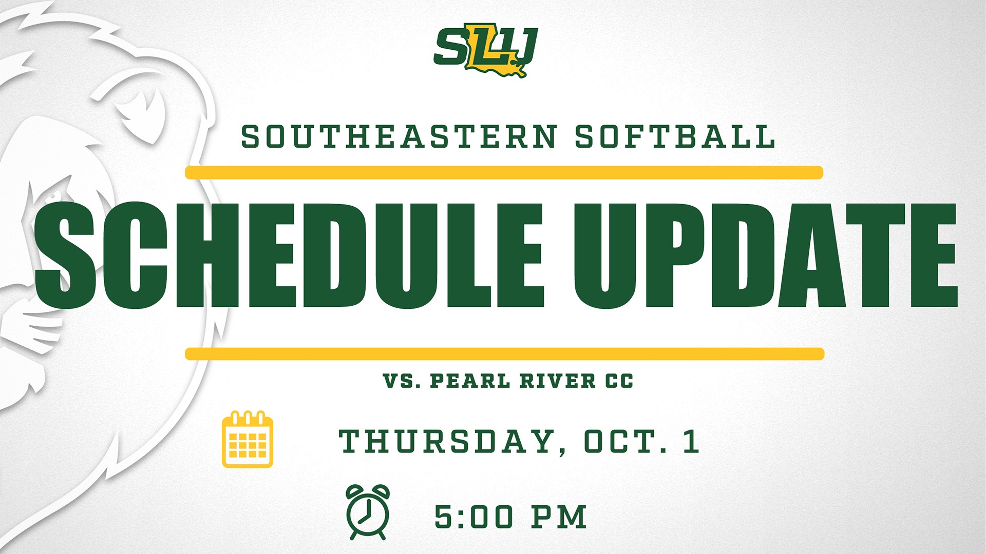 Southeastern Softball Schedule Updated (vs. Pearl River CC | Oct. 1, 2026 | 5 p.m.)