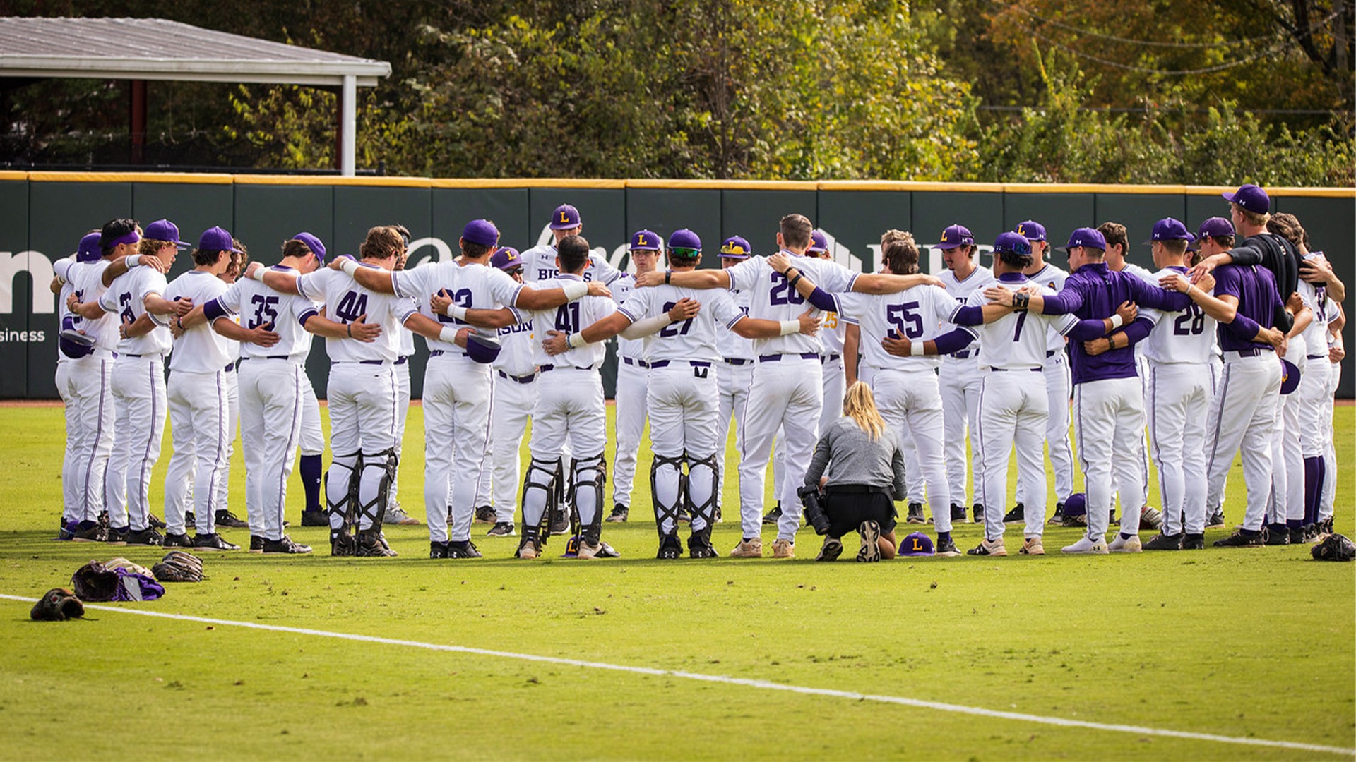 Pregame team huddle in outfield