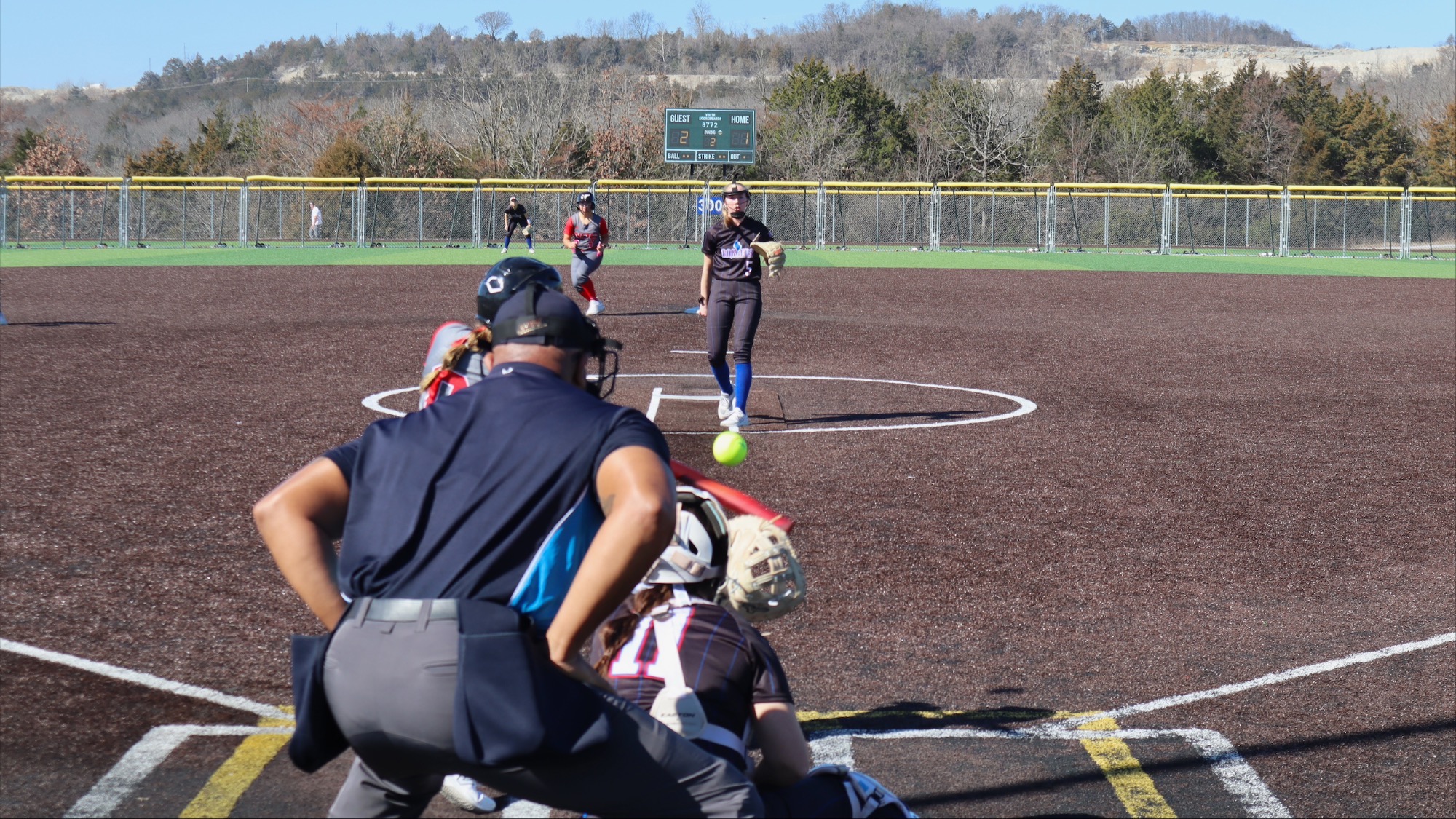 LLCC softball team playing softball.