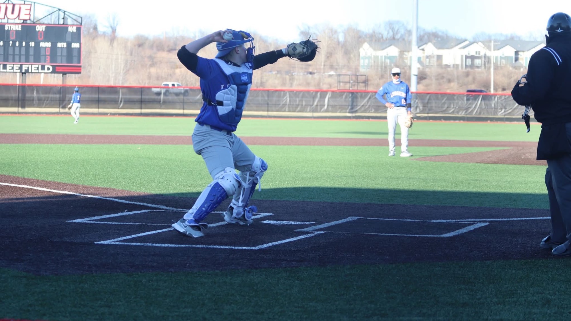LLCC catcher throwing a ball.