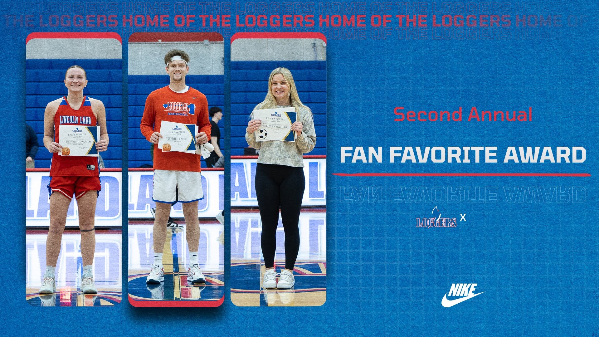 LLCC fan favorite award with 3 LLCC student athletes.