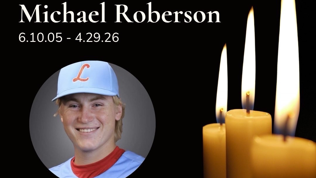 In loving memory of Michael Roberson. 6.10.05-4.29.26.Candle light vigil. Monday, May 4th @8:30 pm. Cass Gym side parking lot. Picture of Michael smiling and candles burning. 