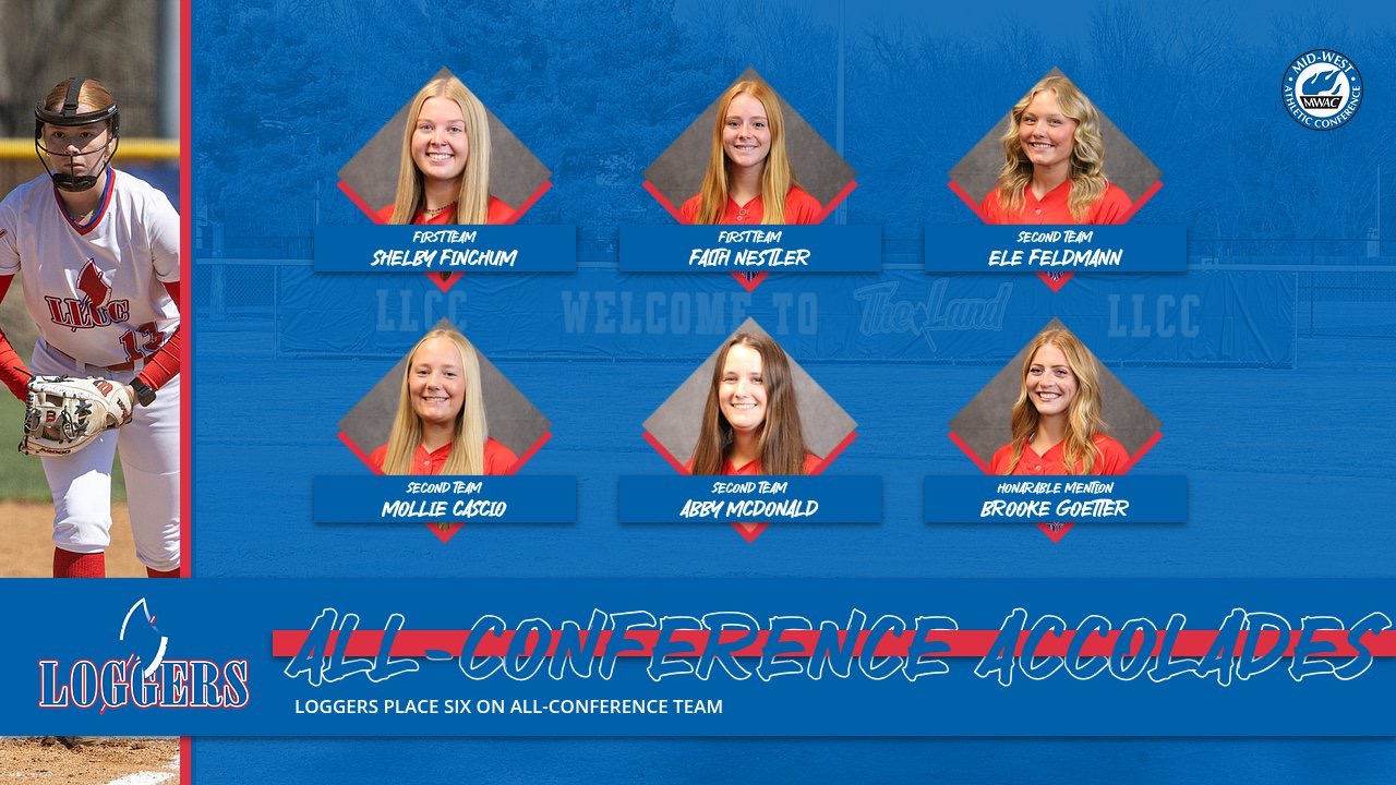 LLCC softball players smiling for head shots for making MWAC all-conference.