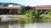 LLCC building and water fountain.