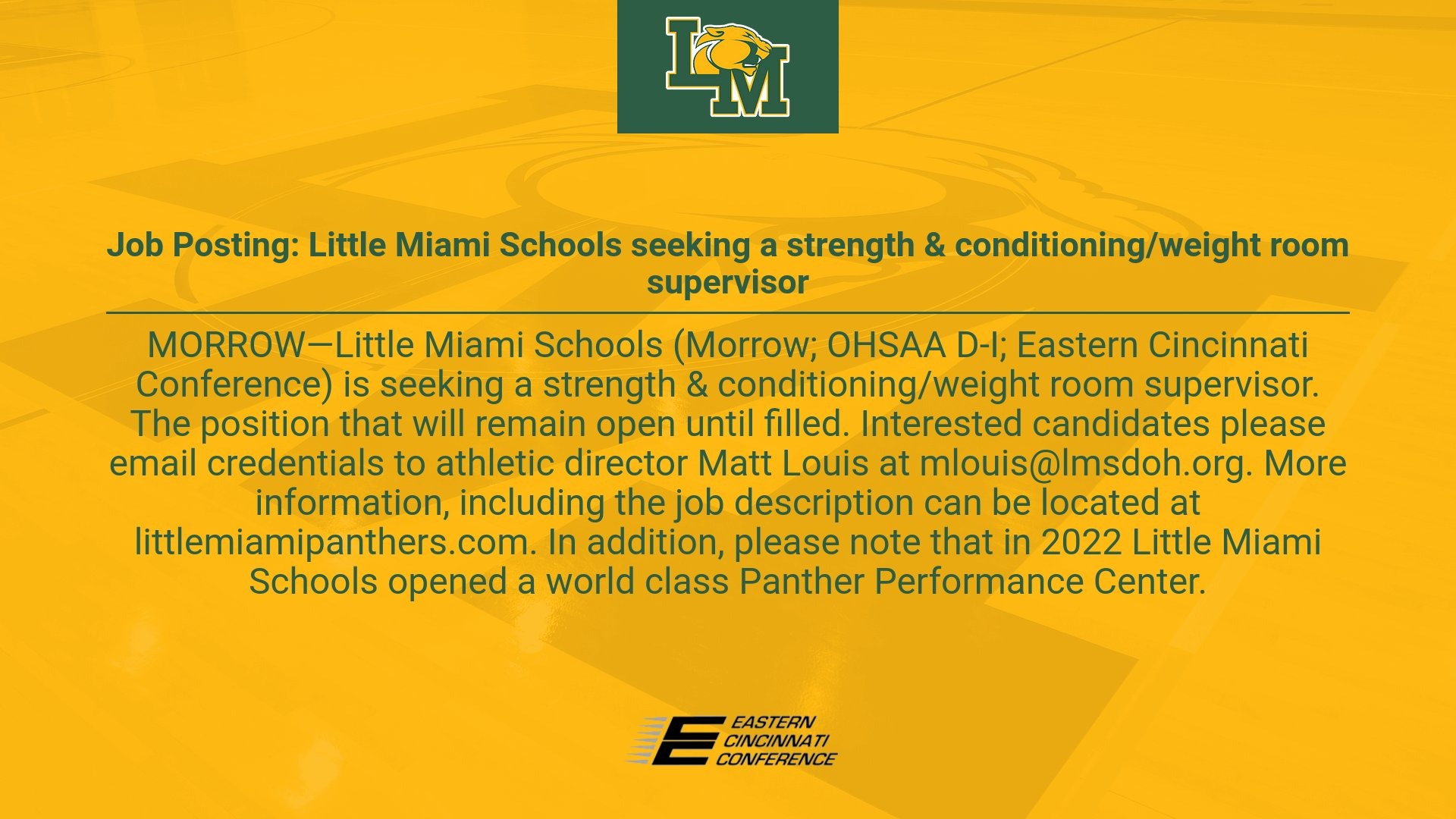 Strength & Conditioning/Weight Room Supervisor Posting