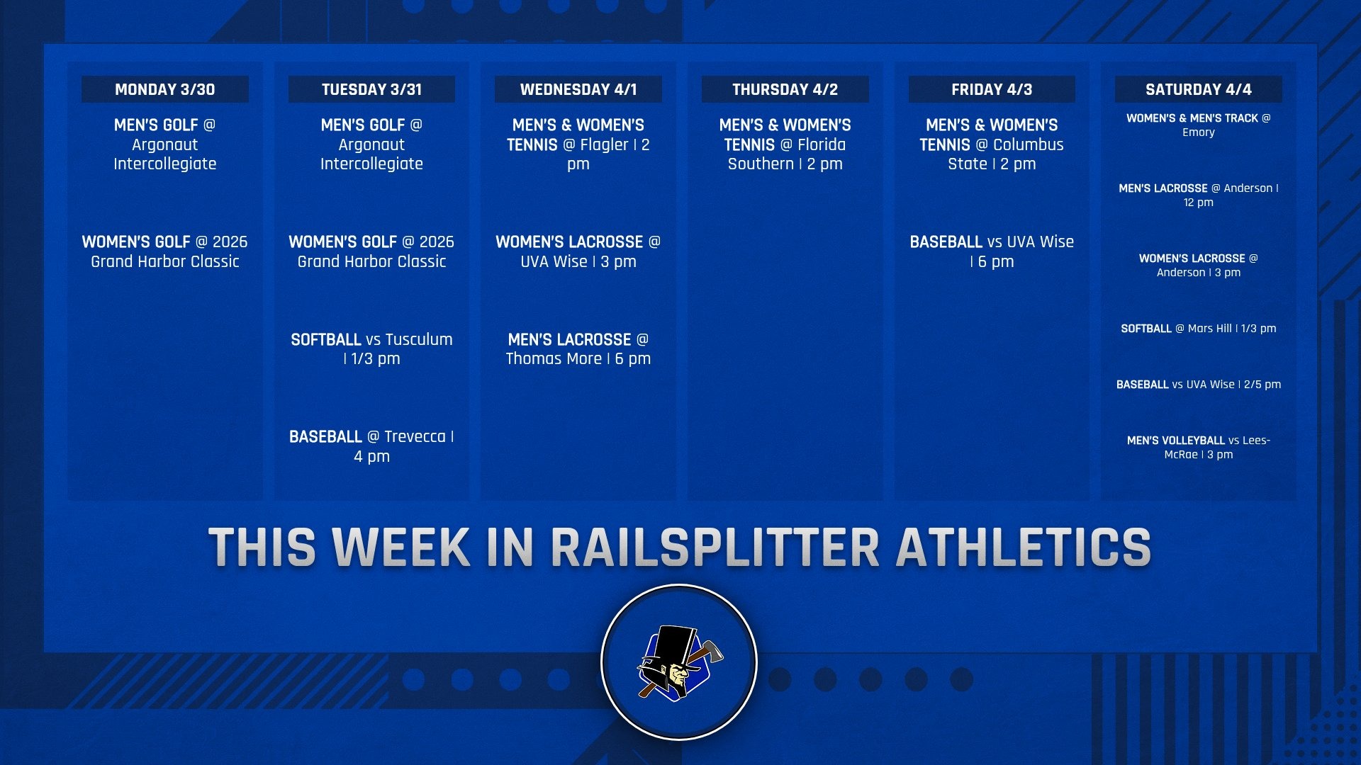 This Week In Railsplitter Athletics | March 30 - April 5 2026