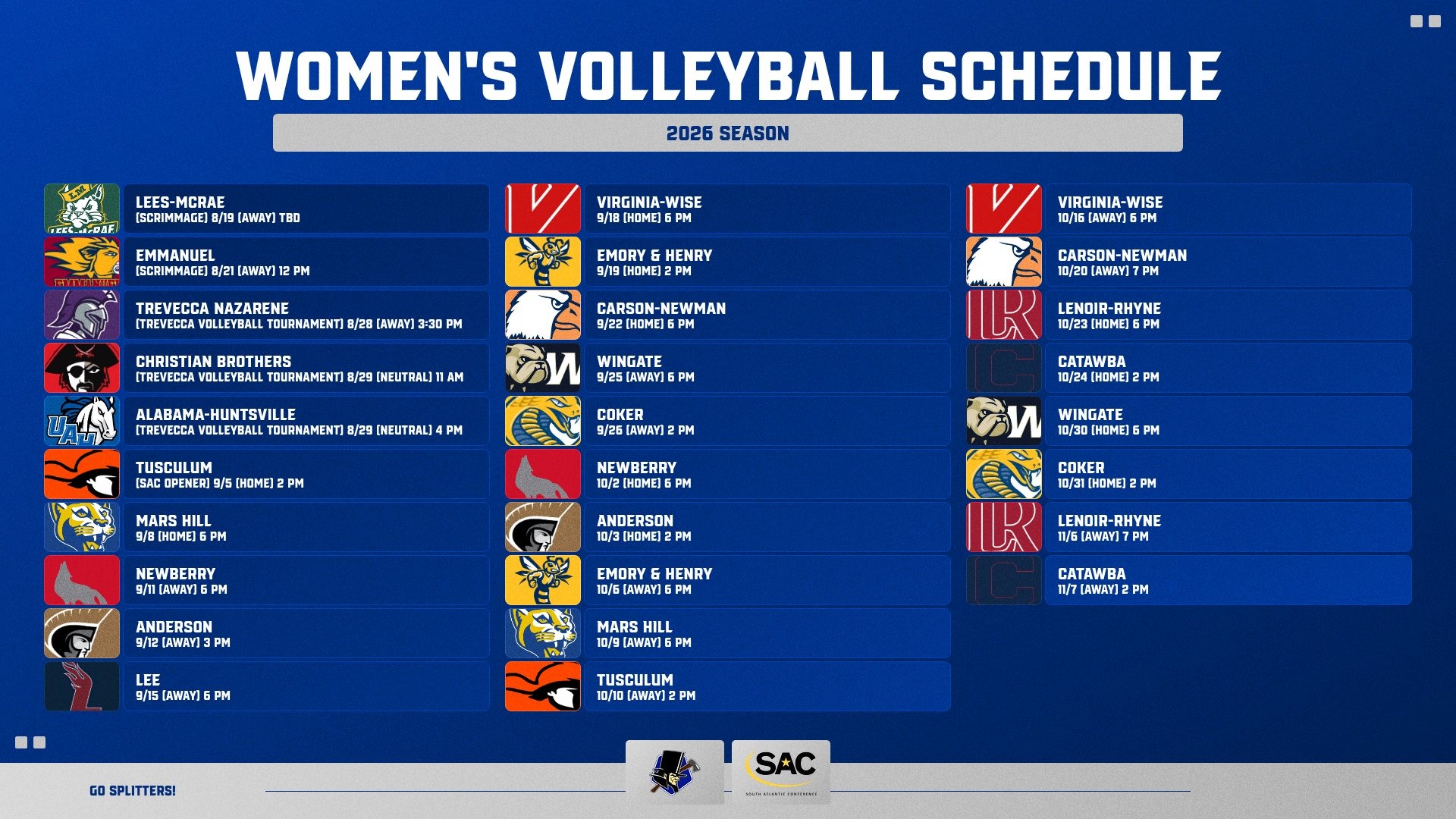 WVB schedule 2026