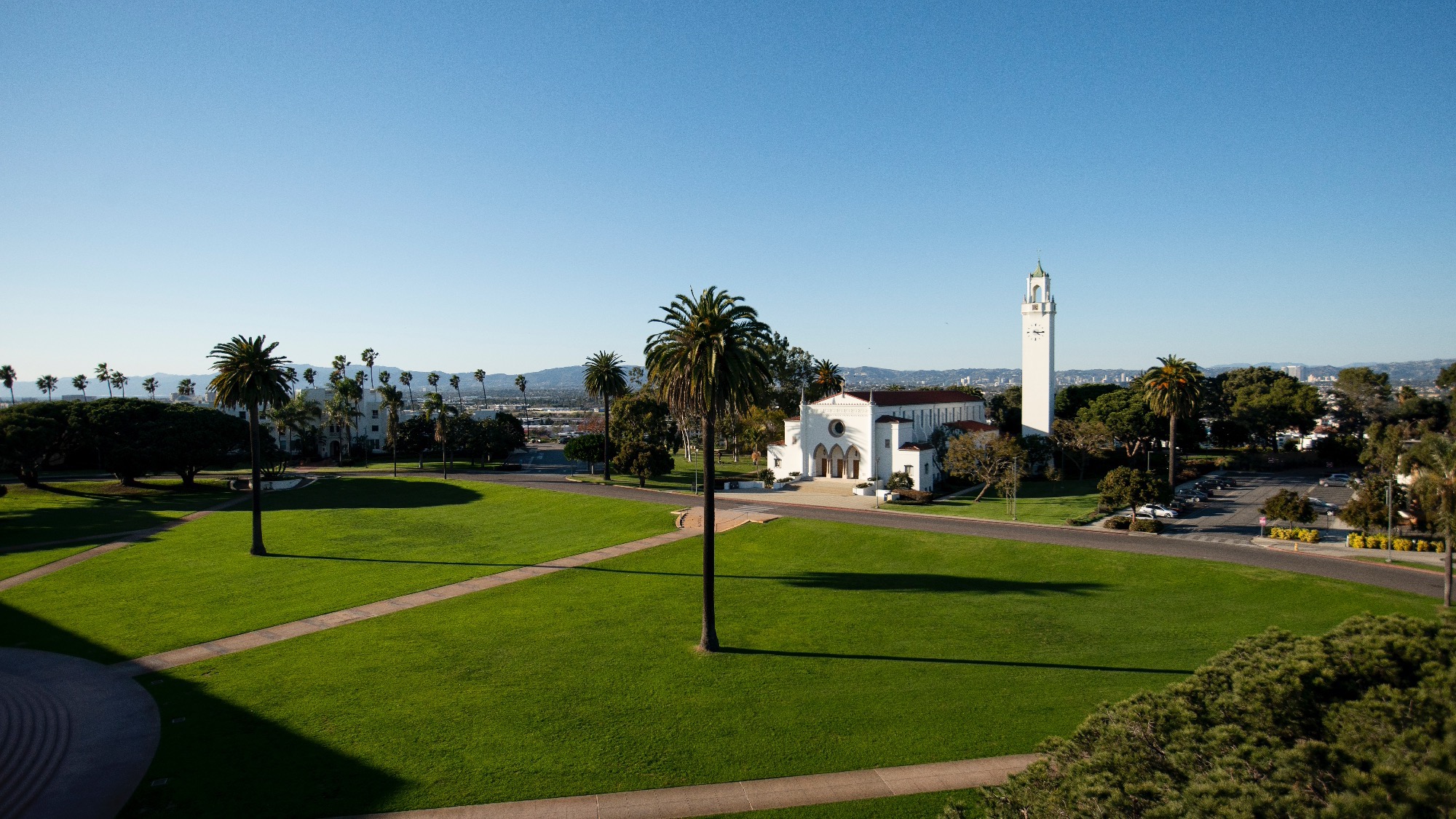 Campus Aerial Palm Tree Sunken Garden