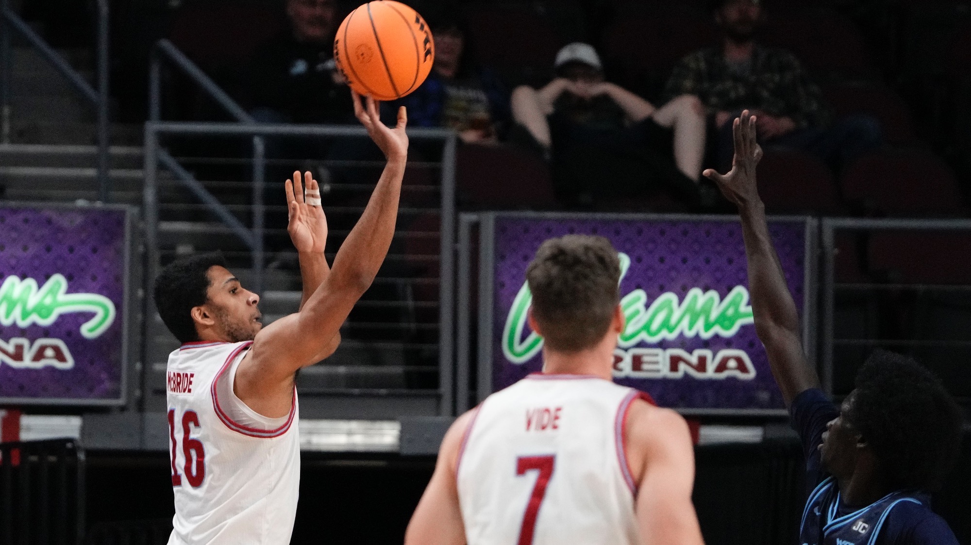 March 5, 2026; Las Vegas, NV, USA; Loyola Marymount Lions forward Aaron McBride (16) during the first half of the WCC Basketball Championships at Orleans Arena.