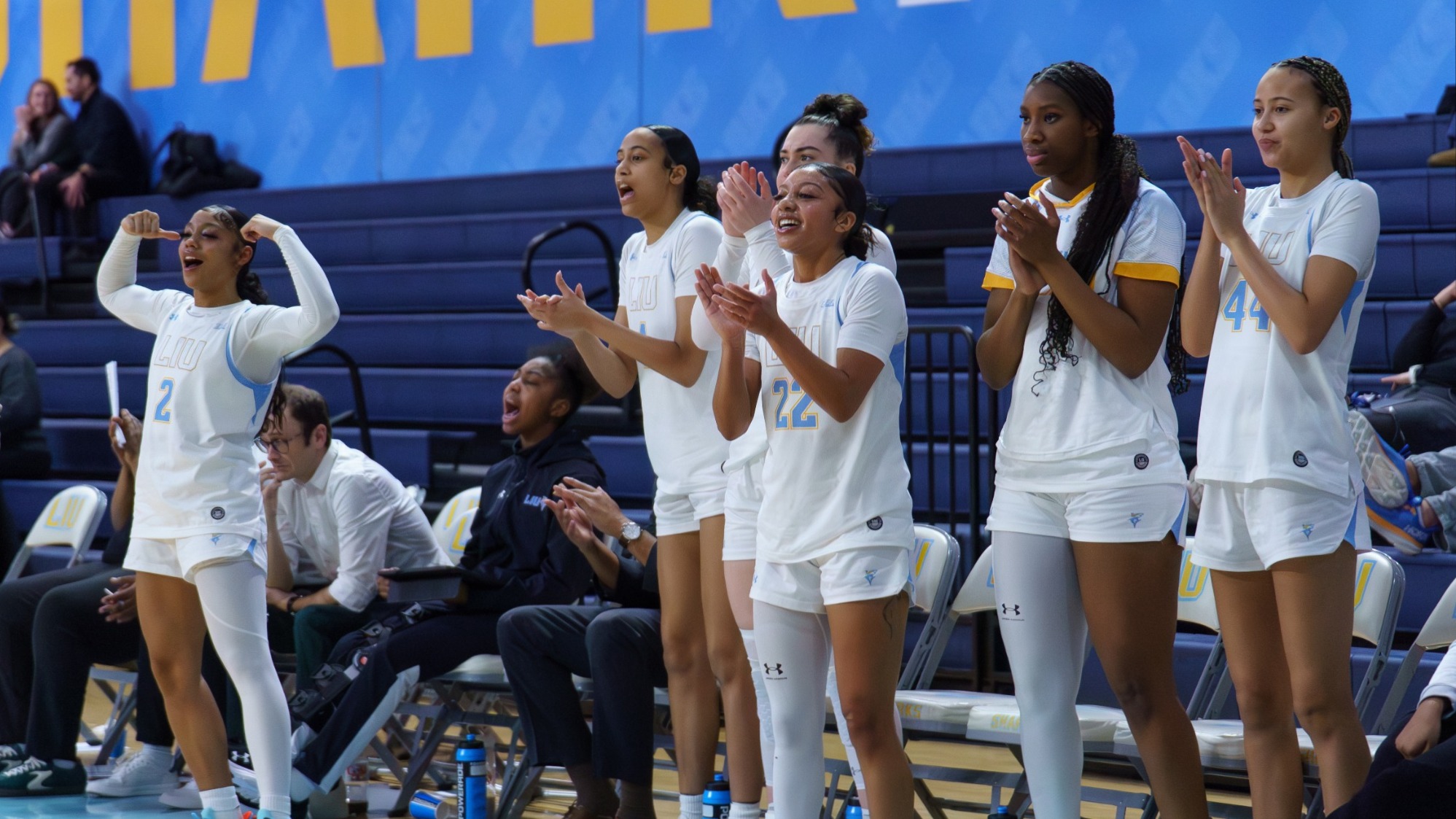 WBB Bench Celebration vs. Stonehill 1-22-26